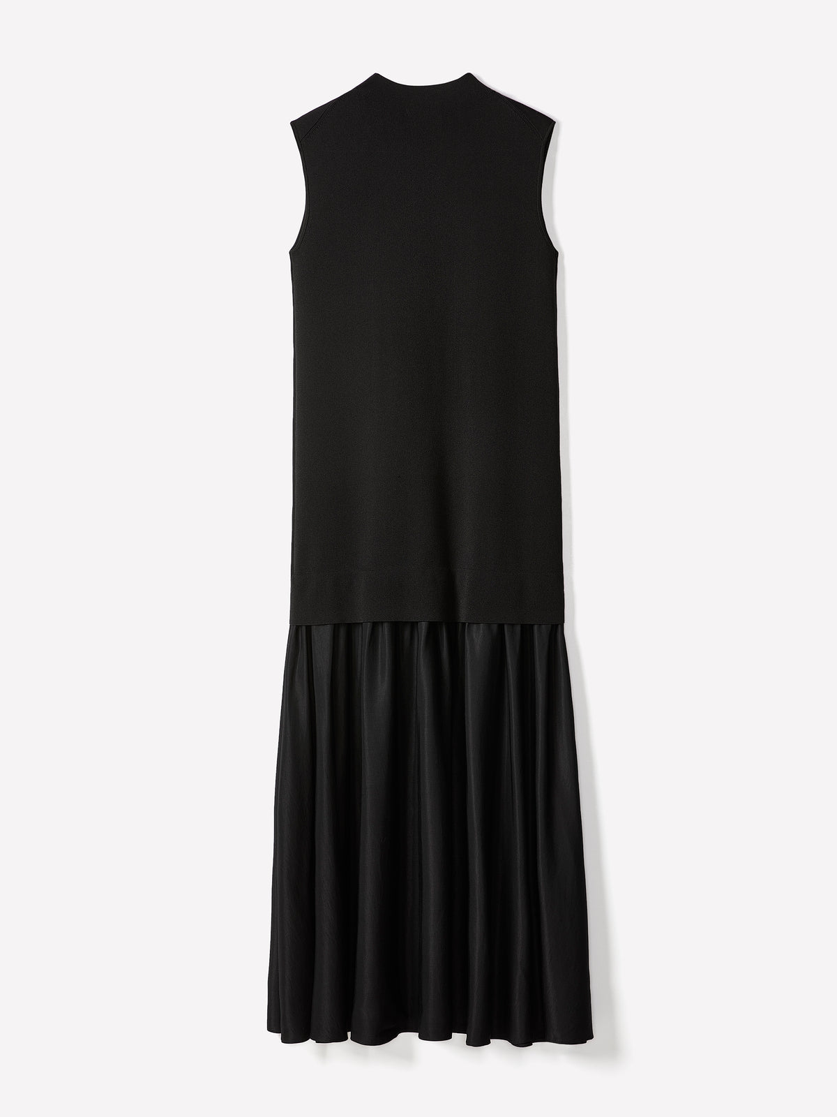 Extended-Sleeve Mock-Neck Mix-Media Midi Dress