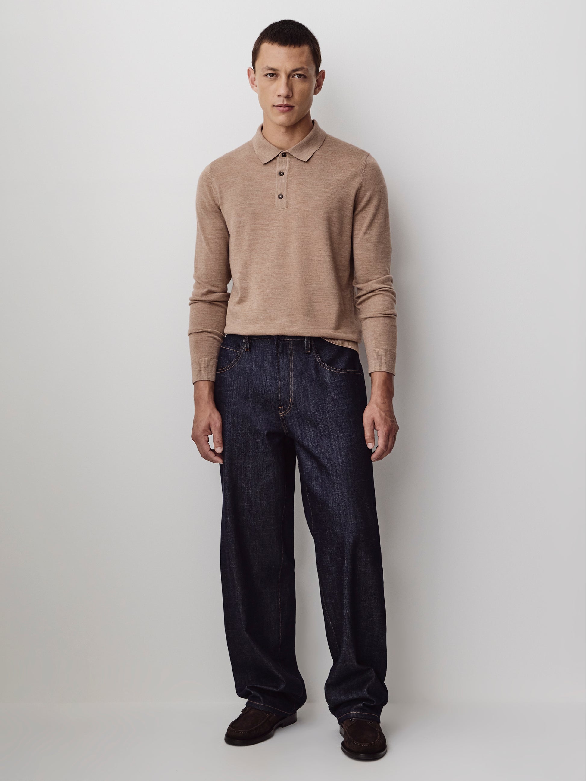 Merino Wool Knit Polo Sweater Long Sleeve