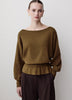 Ladies Knit Sweater Cinched Waist Boat Neck Cotton Blend