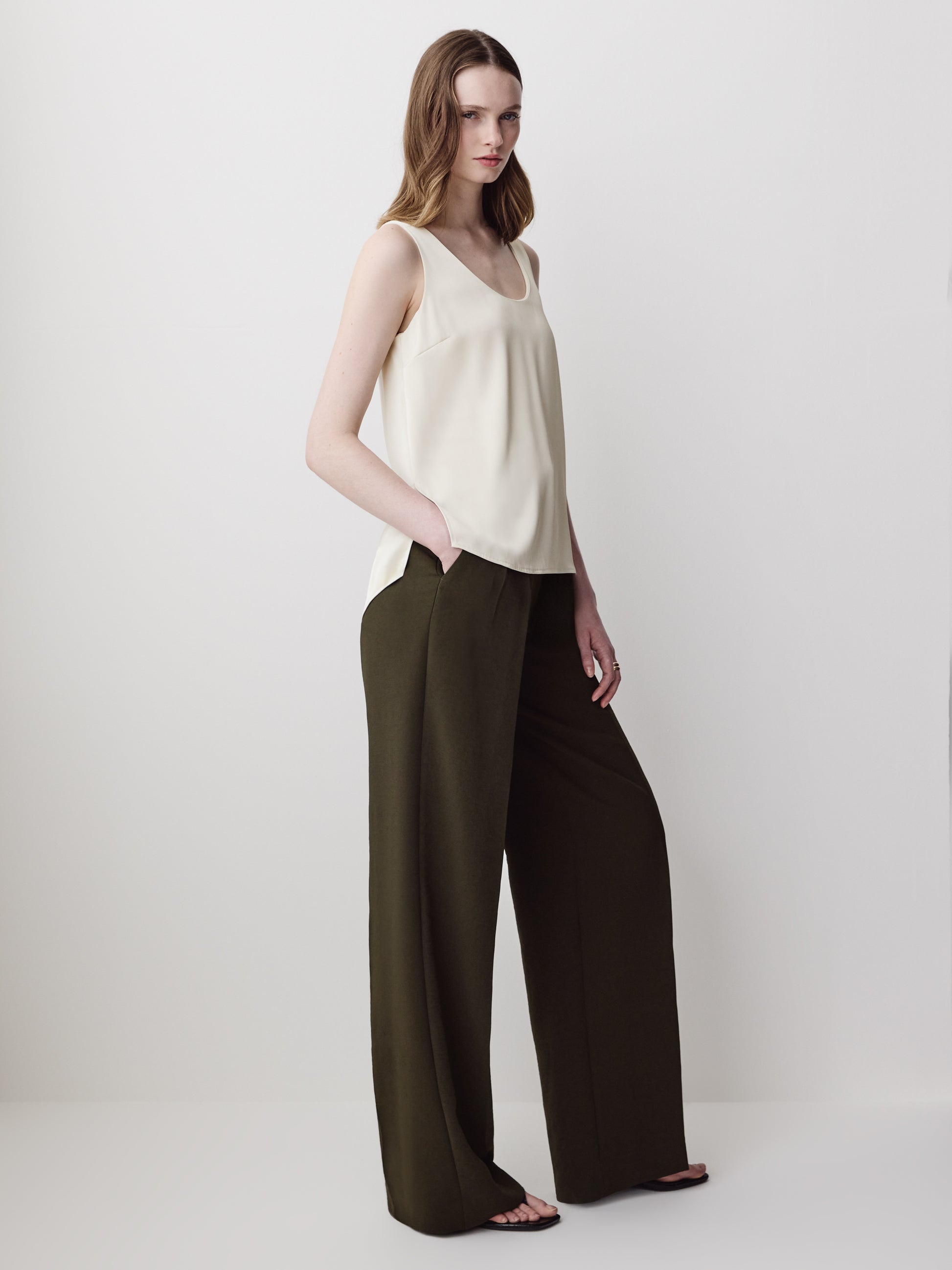Woven Satin Cami Blouse U Neck