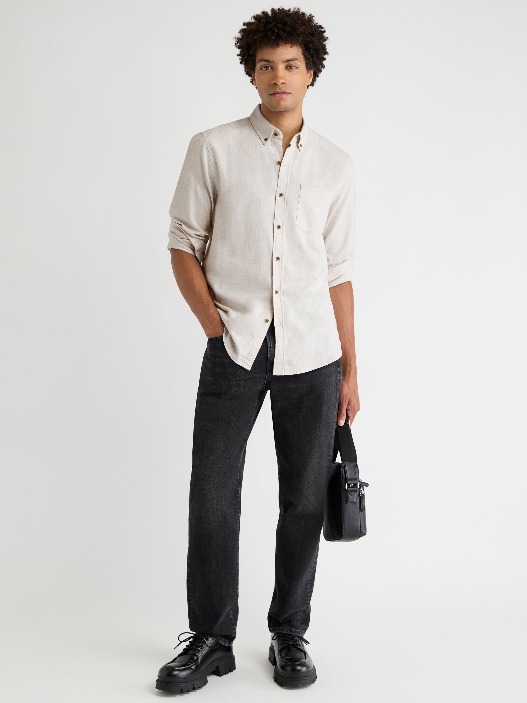 Slim-Fit Solid Flannel Shirt