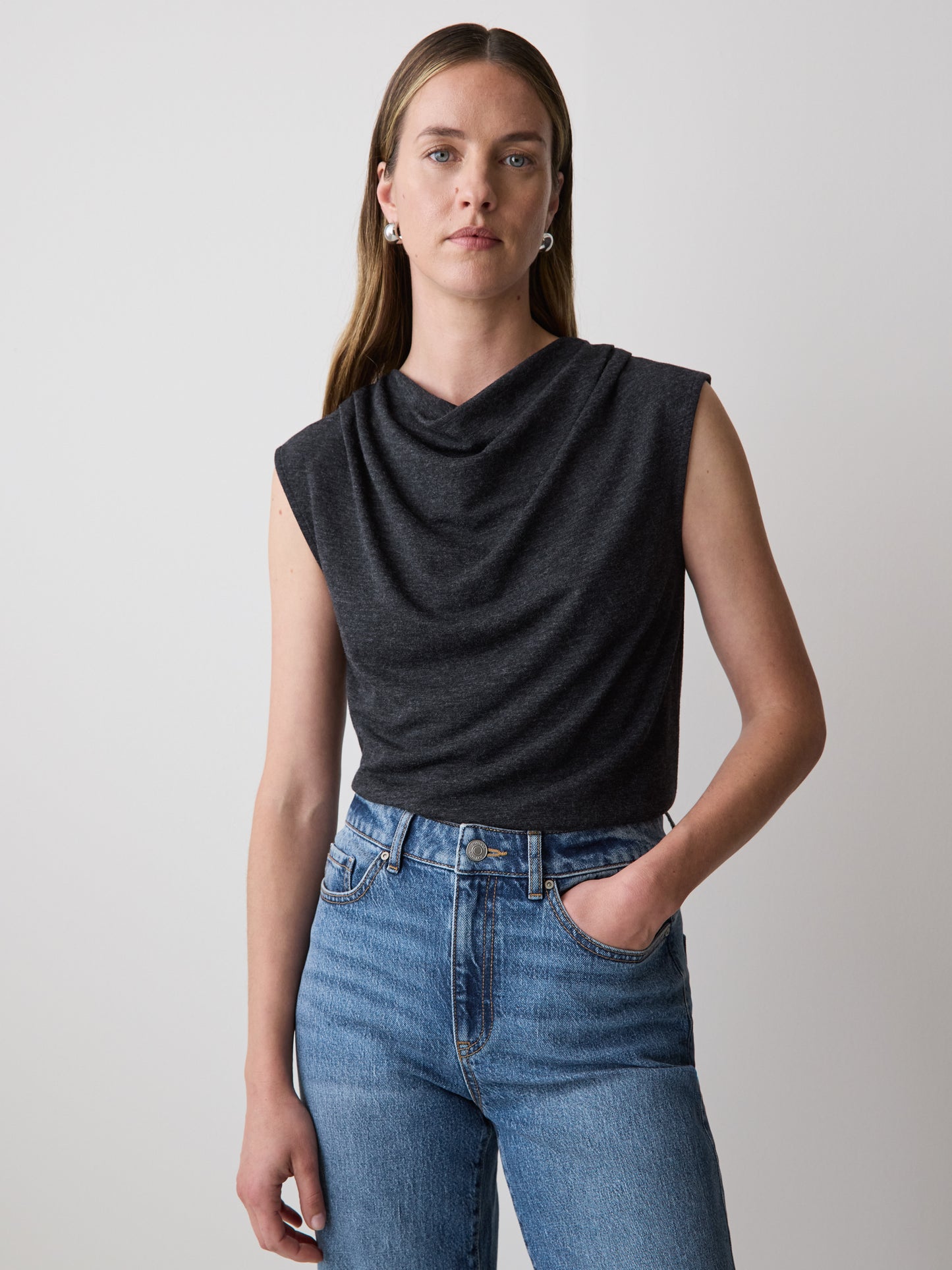 Sleeveless Top with Cowl Neckline