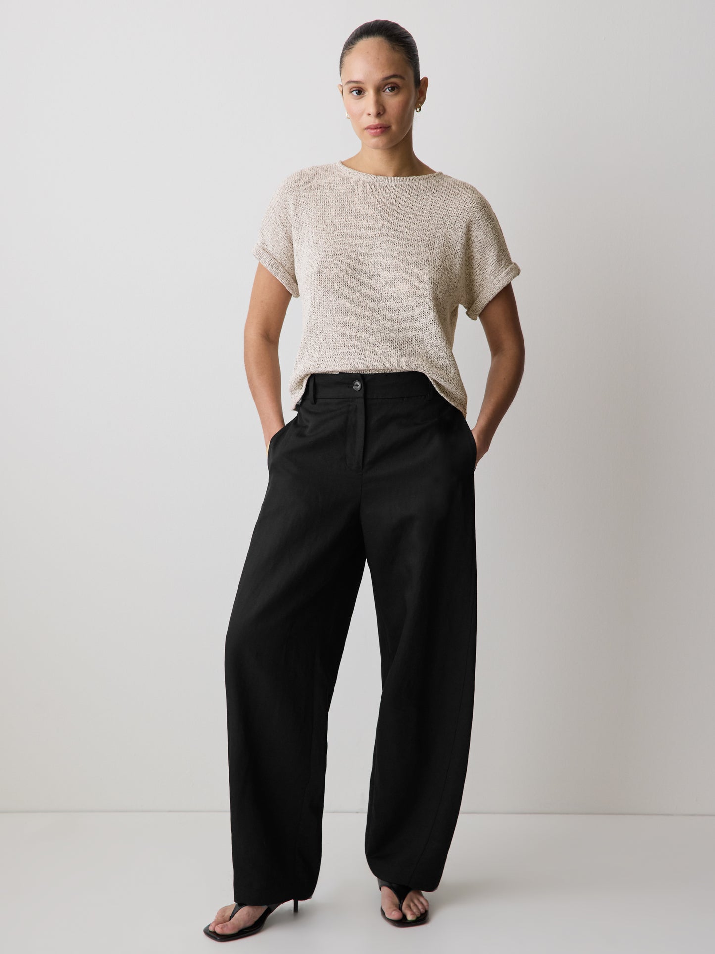 Twill High-Rise Barrel Pant