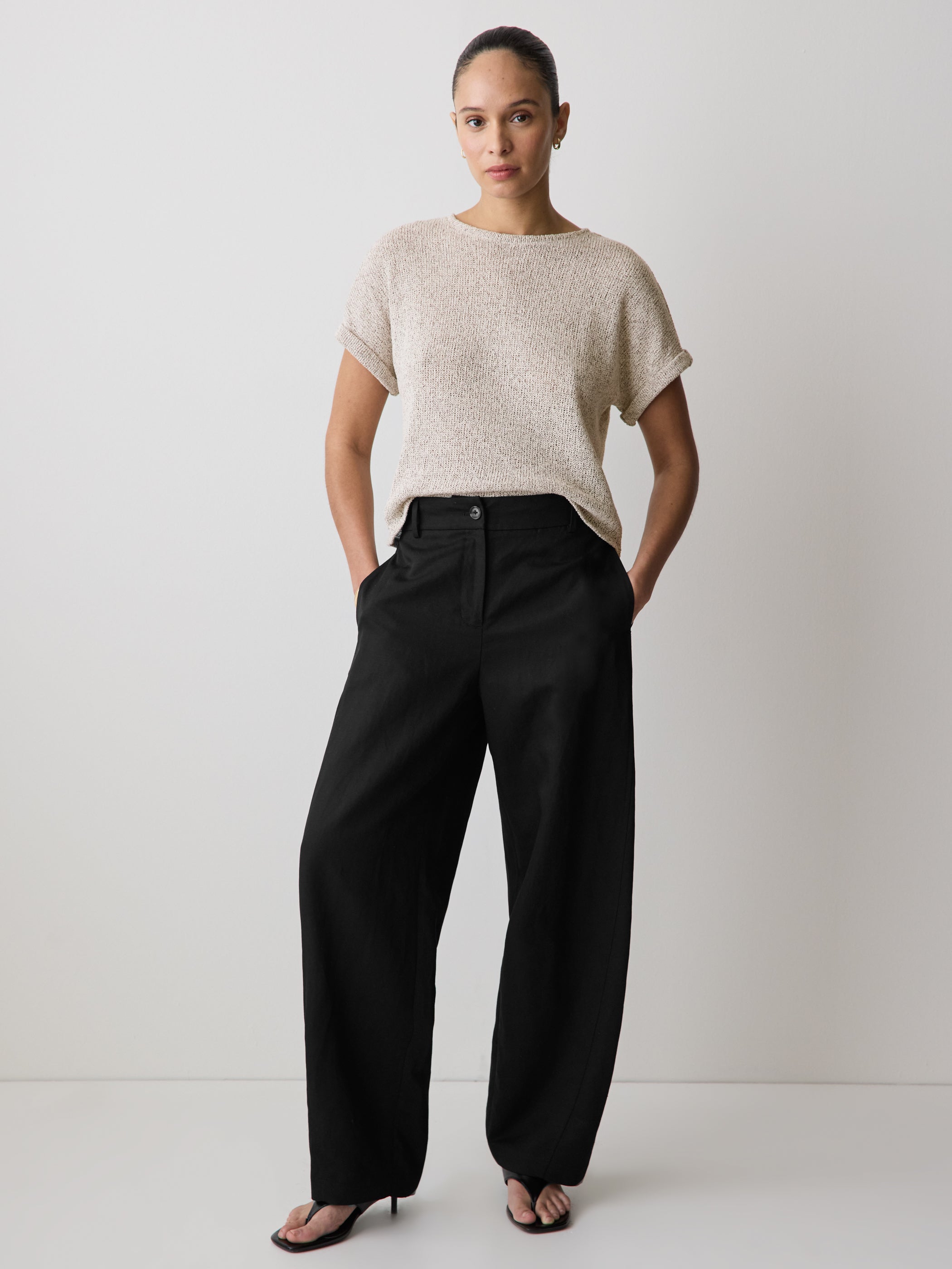 Twill High-Rise Barrel Pant