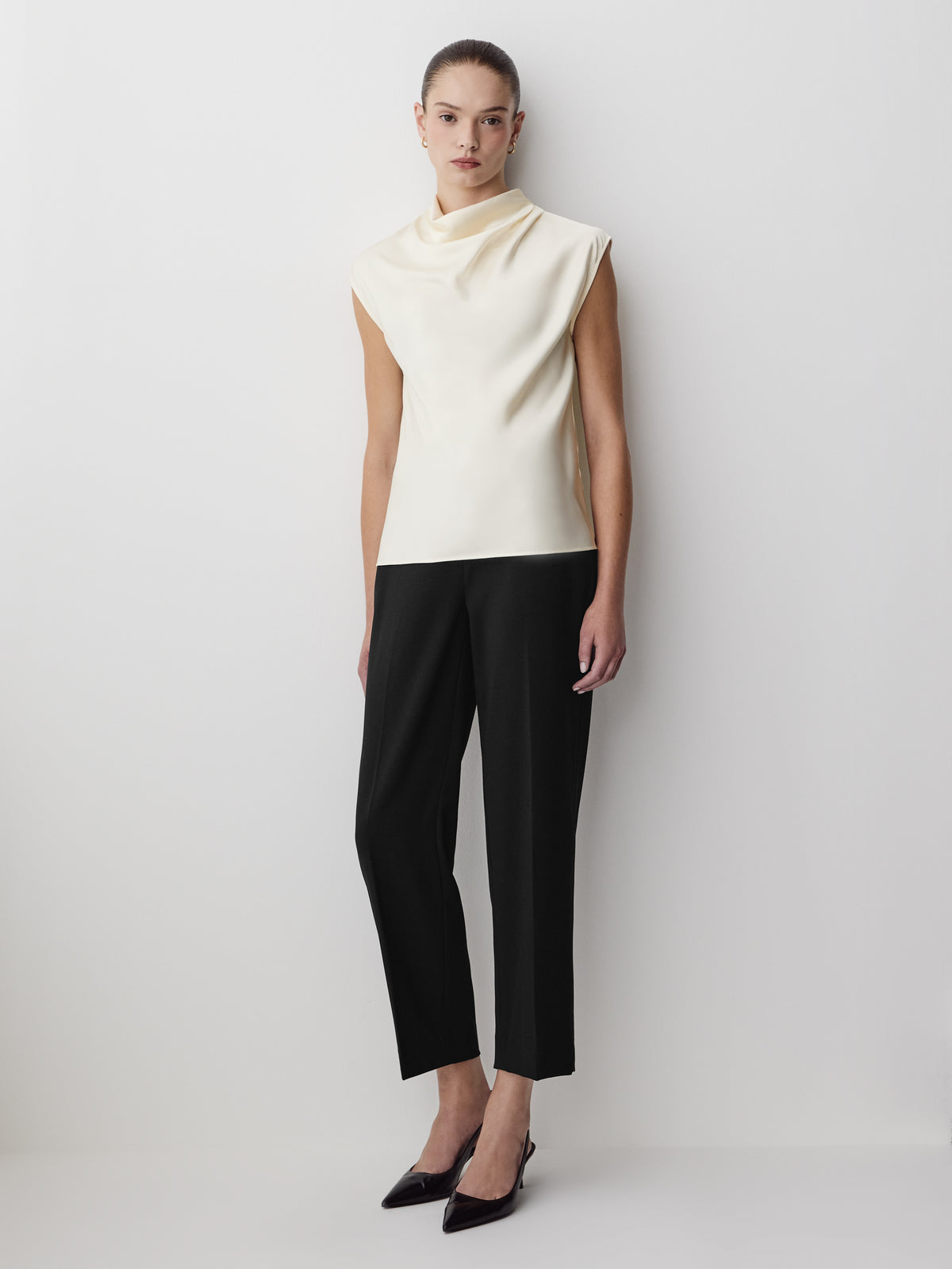 Satin Drapey Neck Extended Sleeve Blouse
