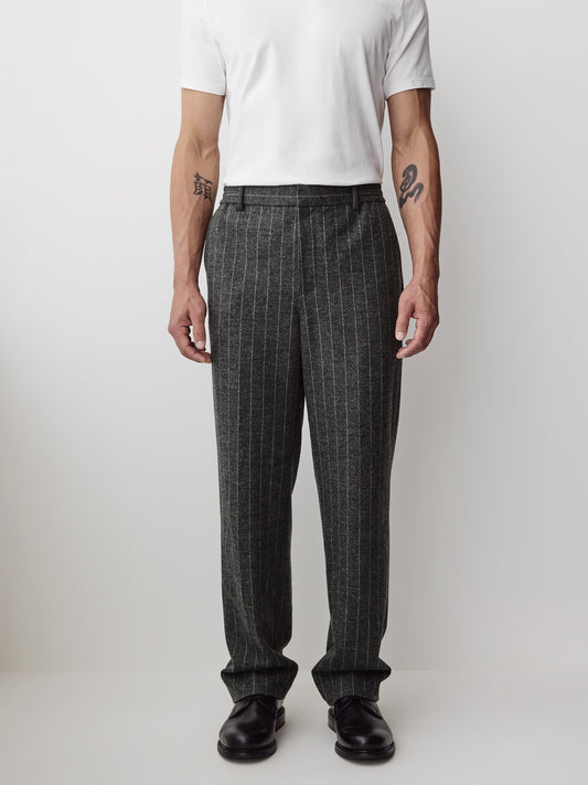 Striped Straight-Leg Pleated Pant