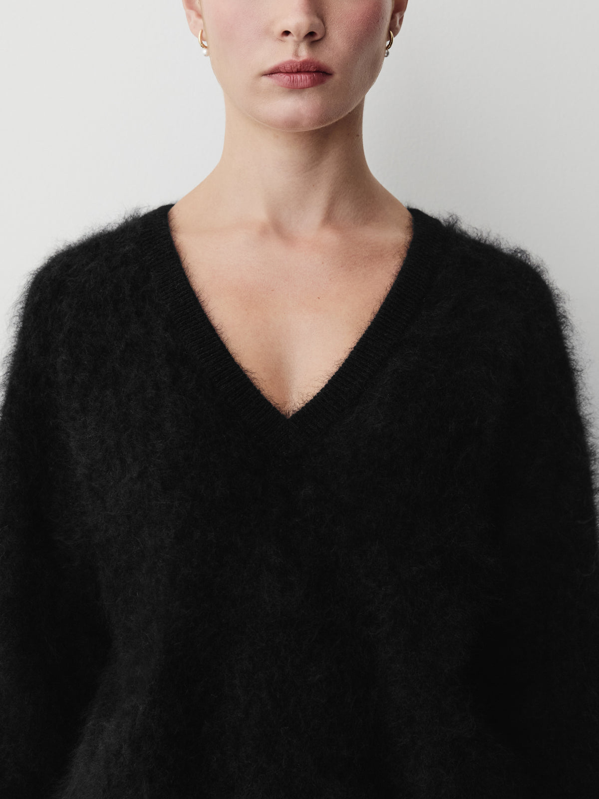 Long-Sleeve V-Neck Hairy Merino Sweater