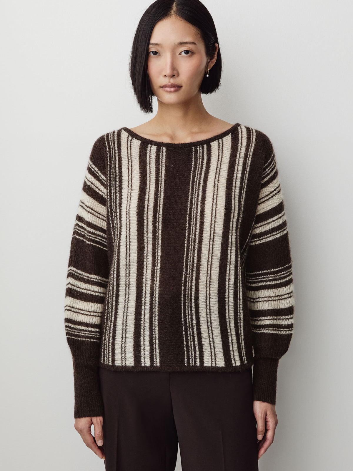 Boat Neck Mohair Blend Pullover with Stripes