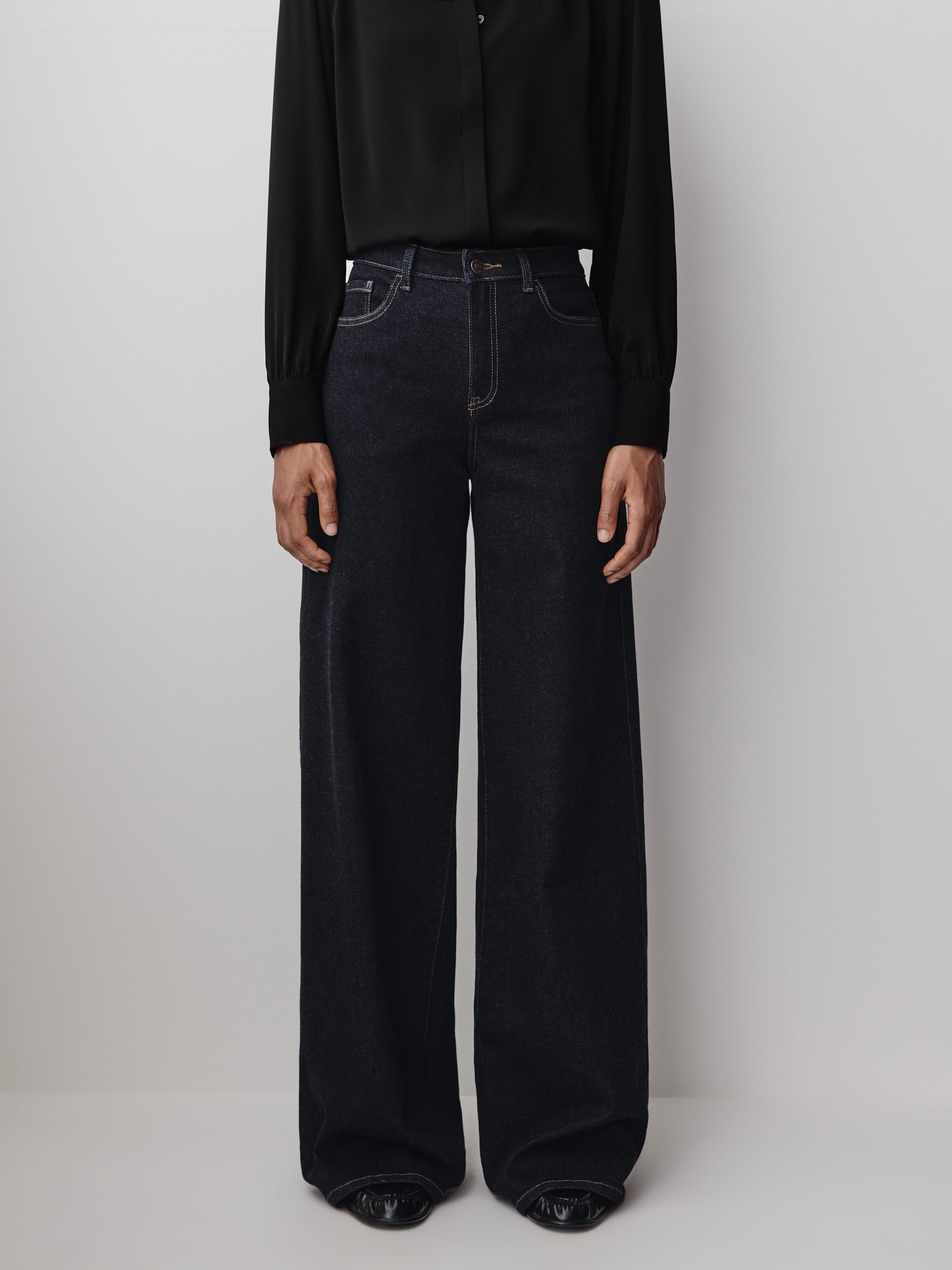 Woven Denim High Rise Ultra Wide Pant