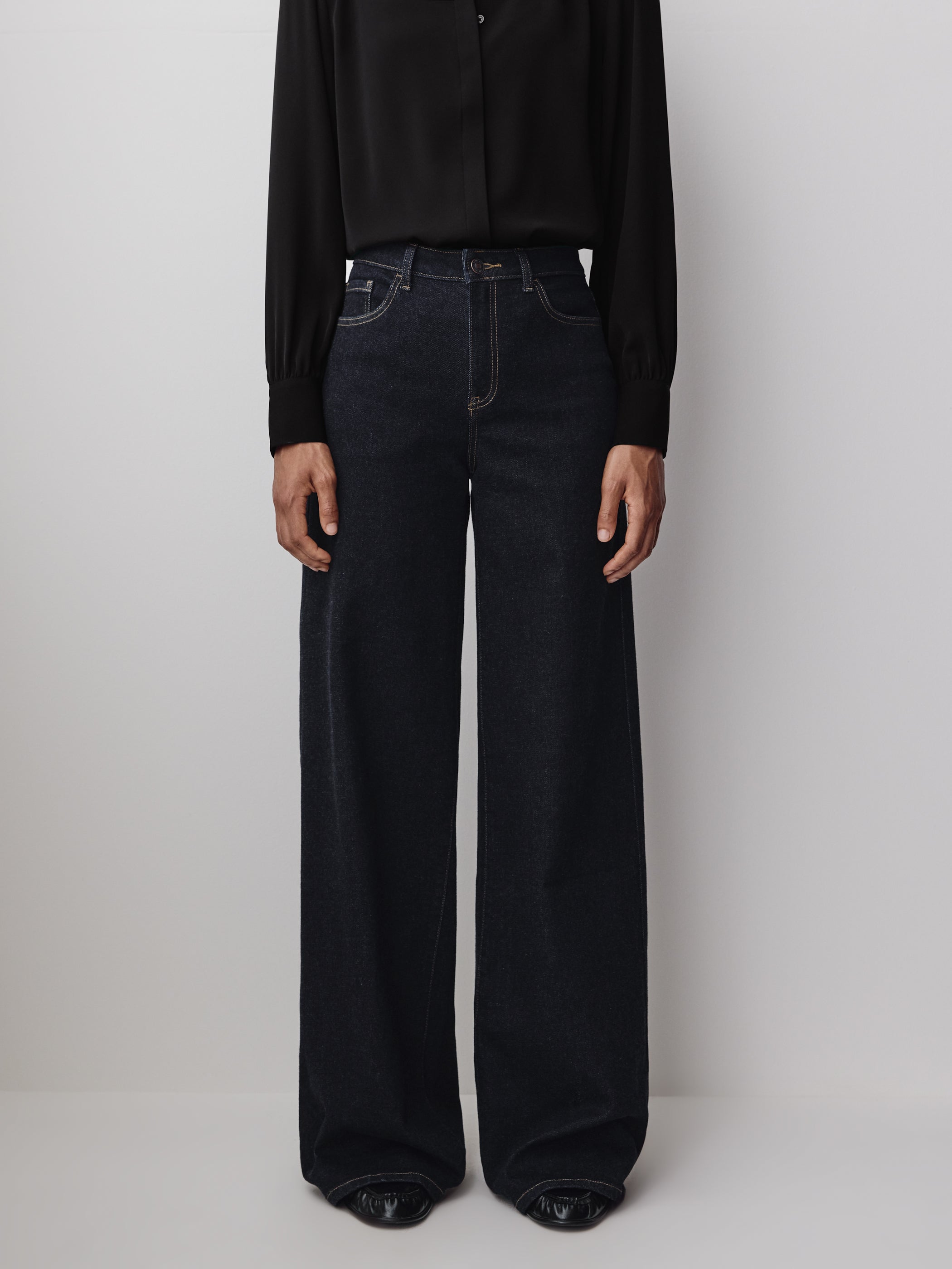 Woven Denim High Rise Ultra Wide Pant