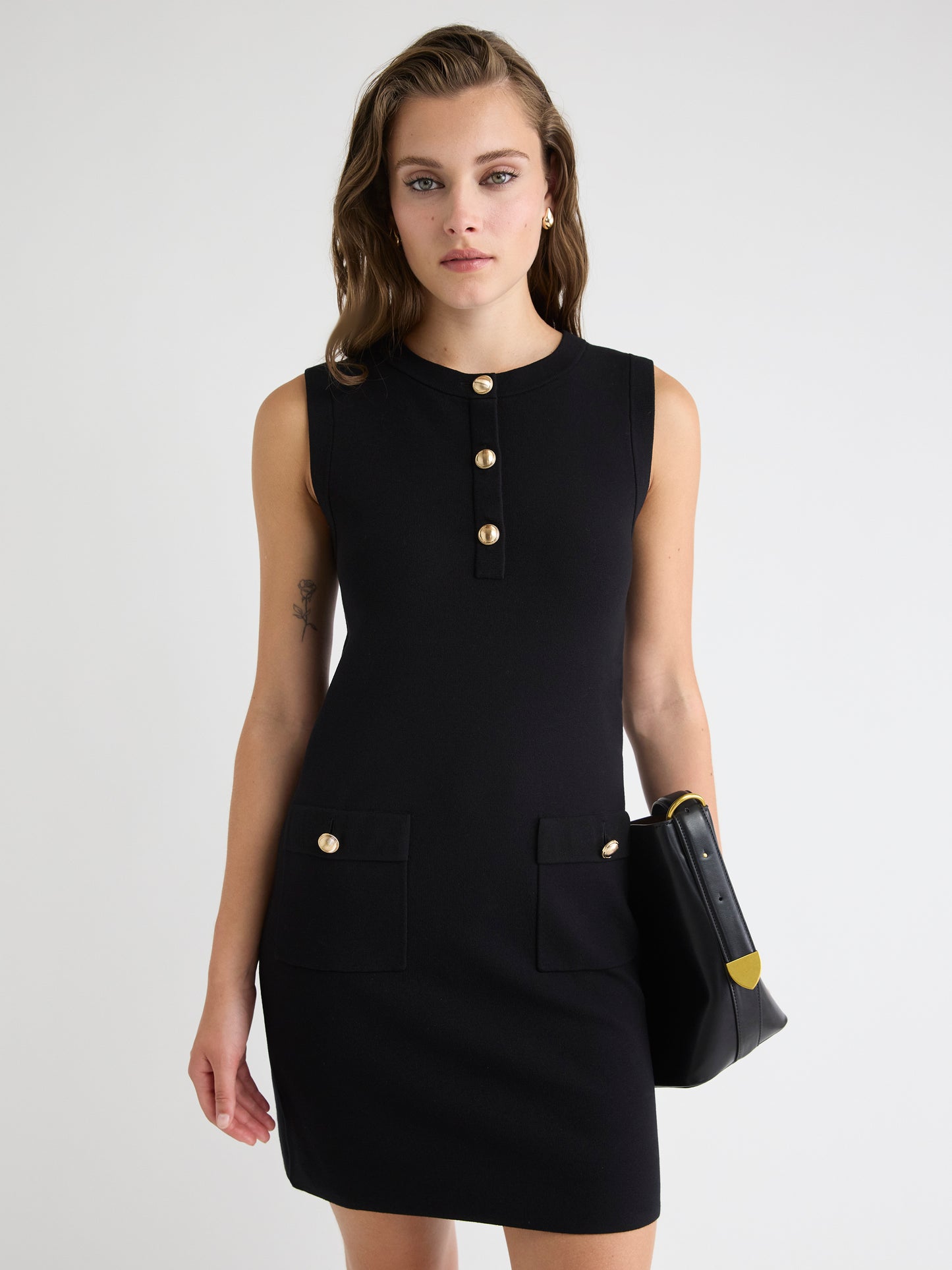 Sleeveless Crew-Neck Mini Sweater Dress