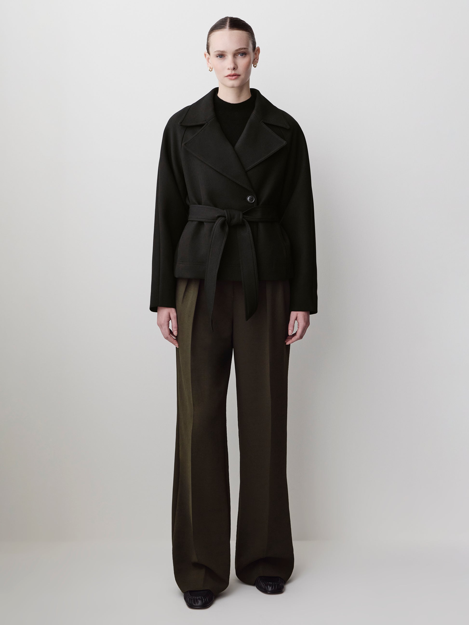 Woven Double Breasted Short Trench Coat