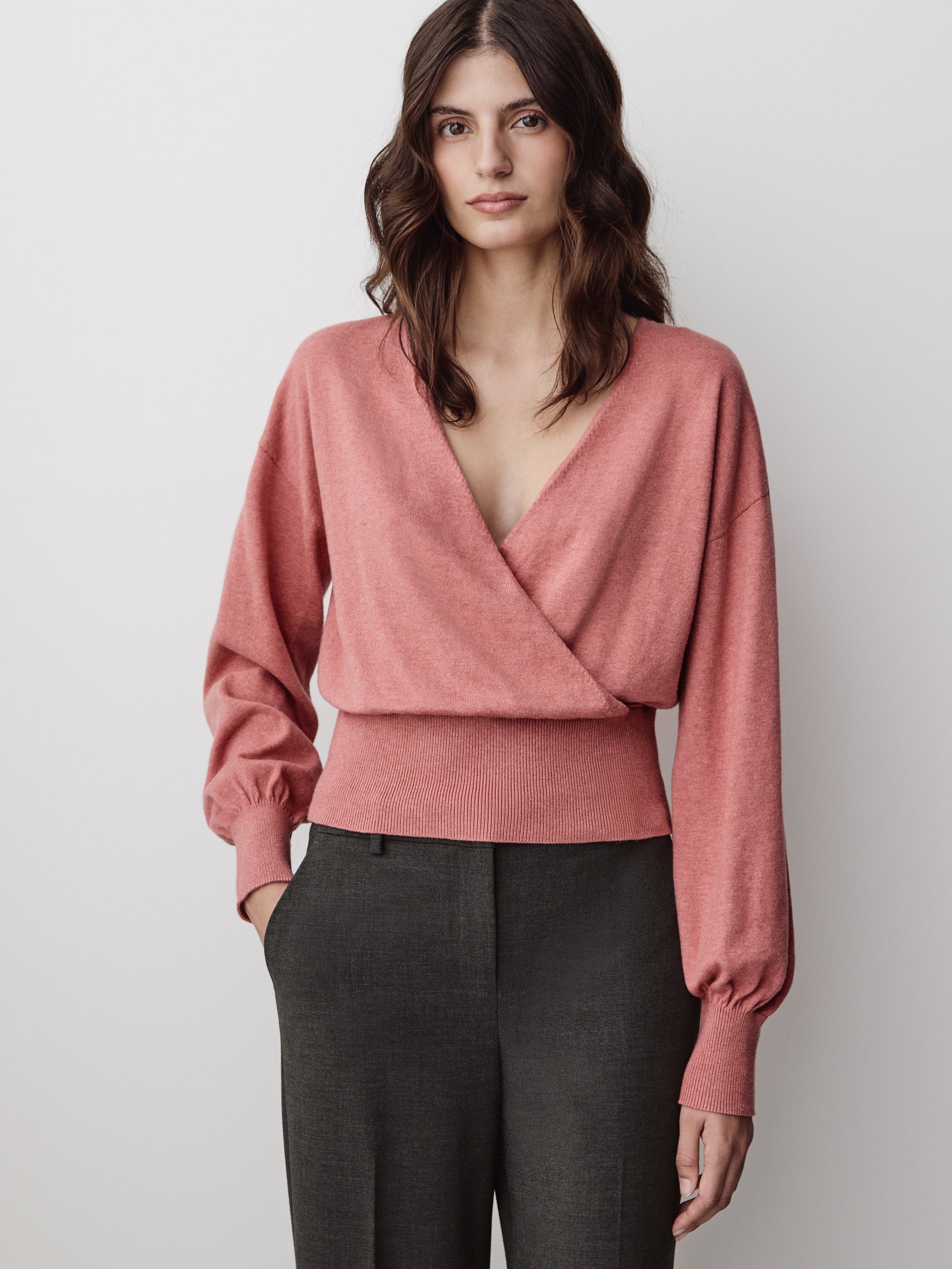 Women's Long-Sleeve Cotton-Blend Wrap Sweater – RW&CO