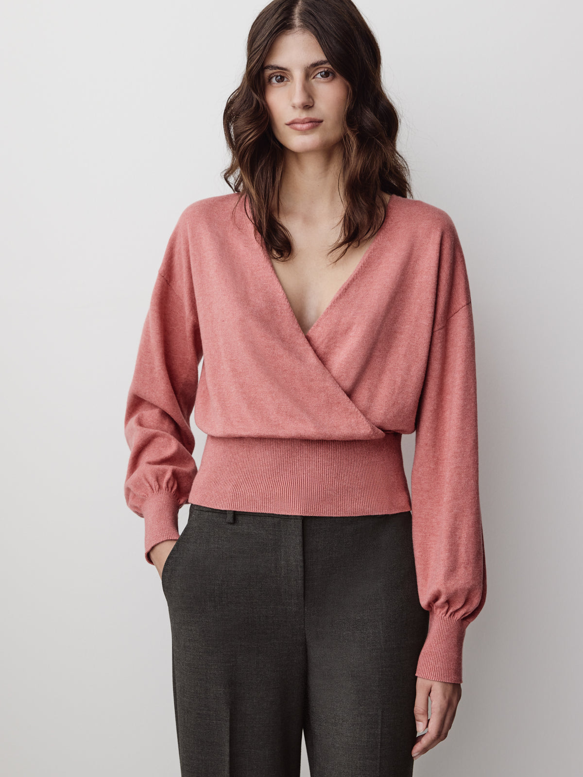 Crossover Pull Cotton Blend Sweater