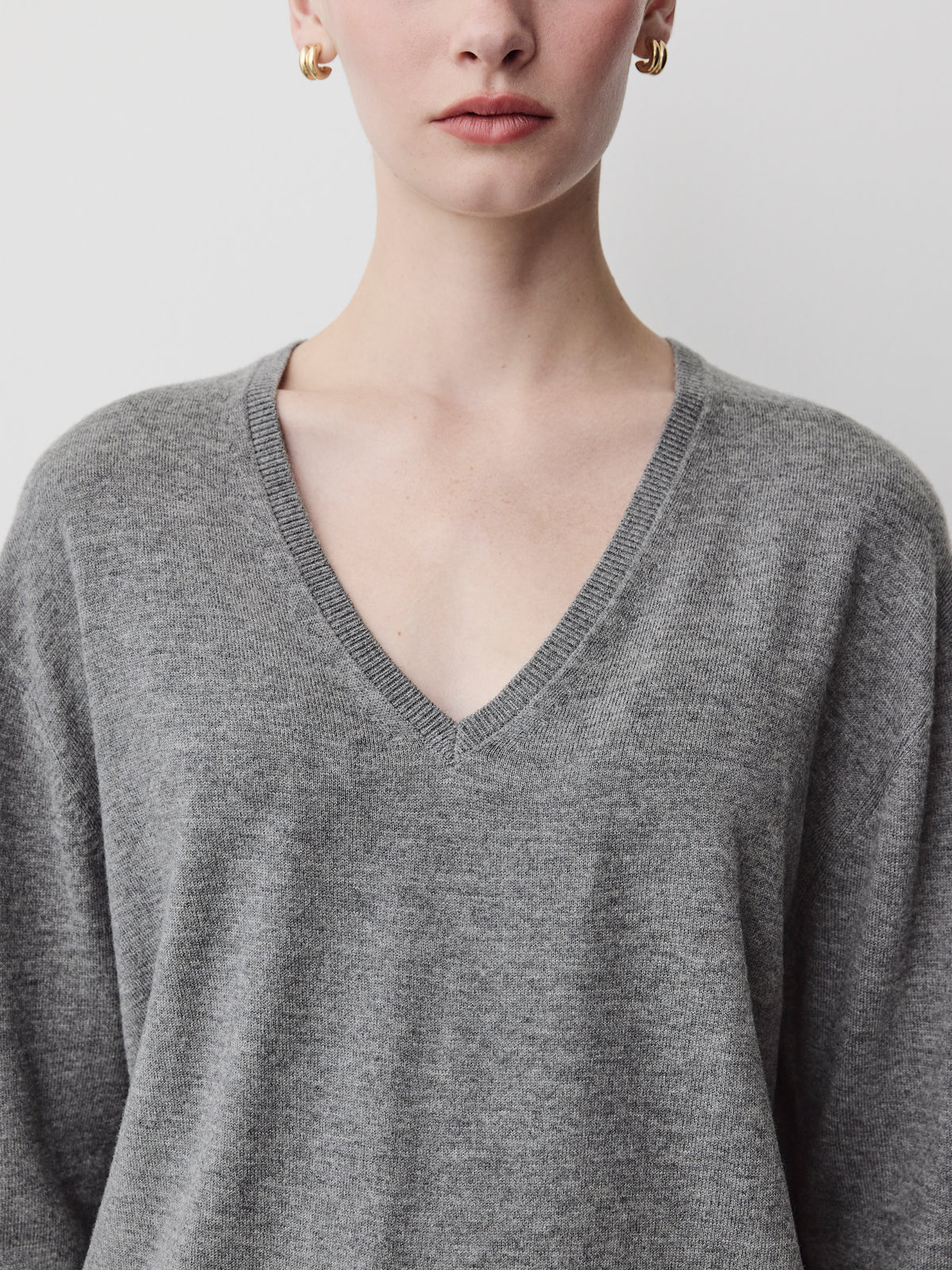 Long-Sleeve V-Neck Oversized Merino Sweater
