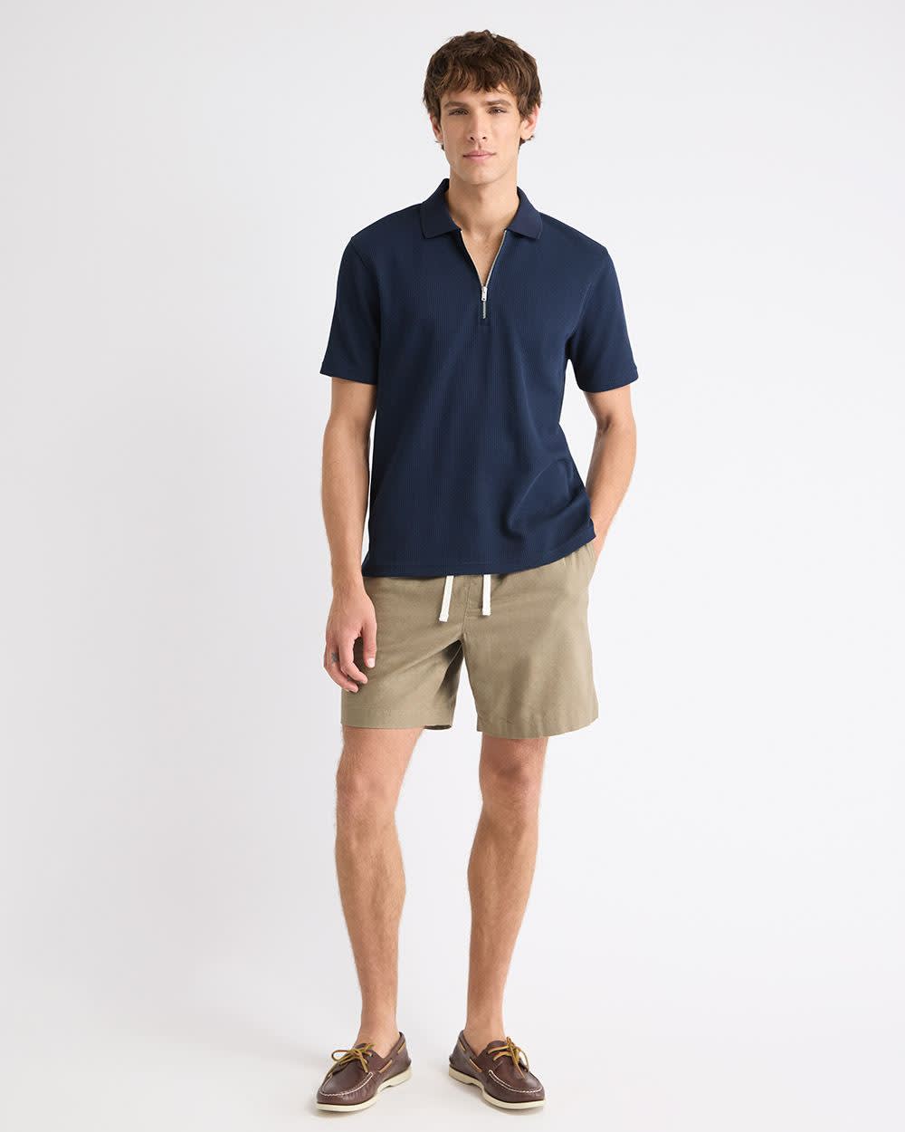 Short-Sleeve Ribbed Half-Zip Polo