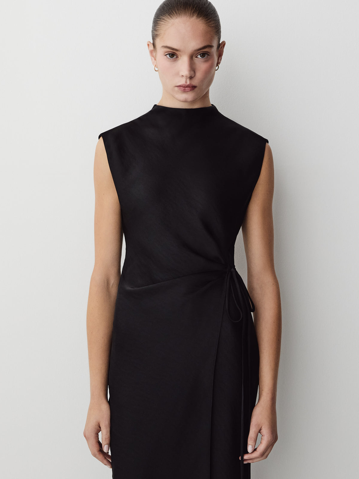 Satin Wrap Dress With Front Tie