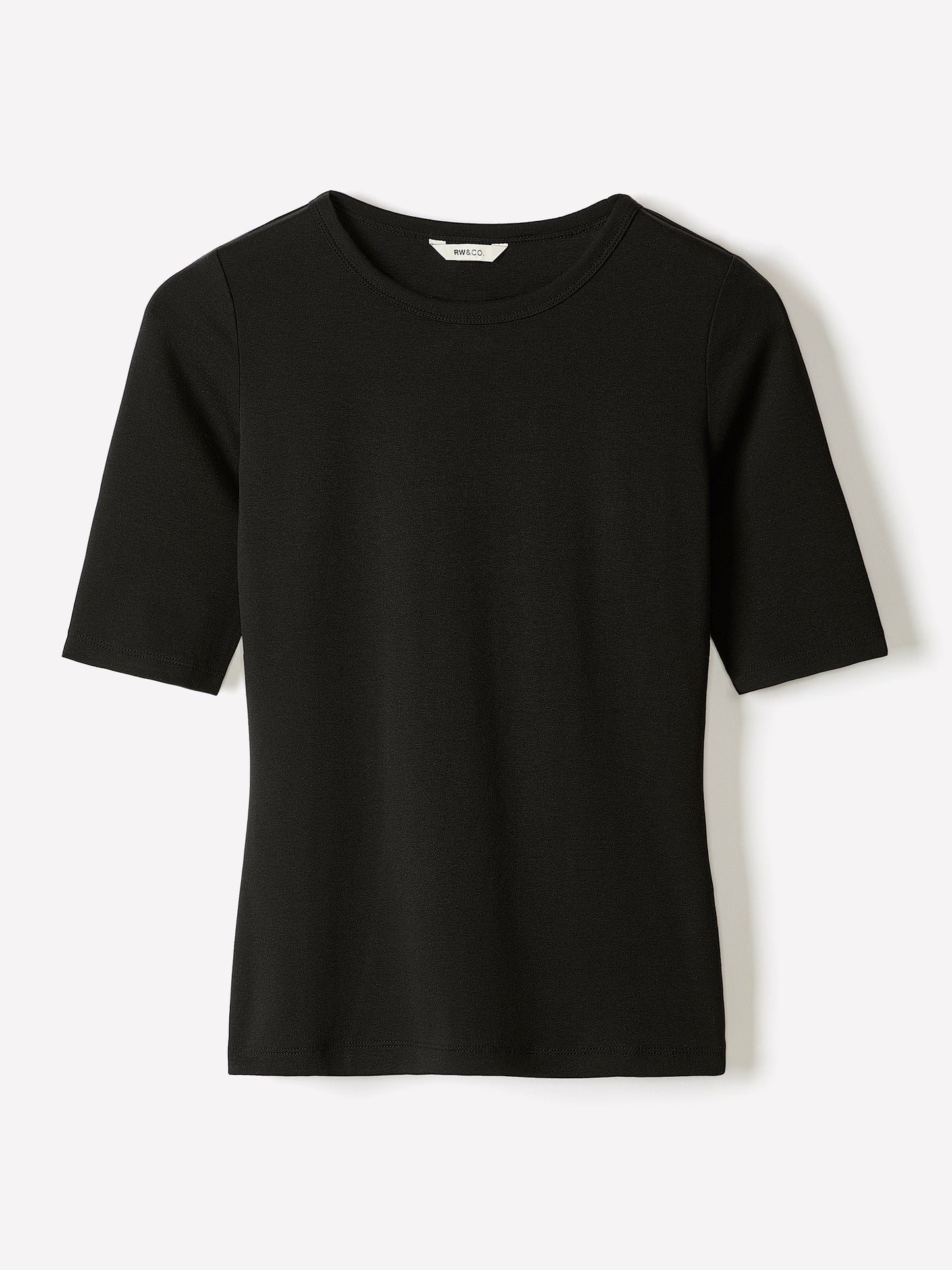 T-Shirt Ajusté à Manches aux Coudes et Col Rond