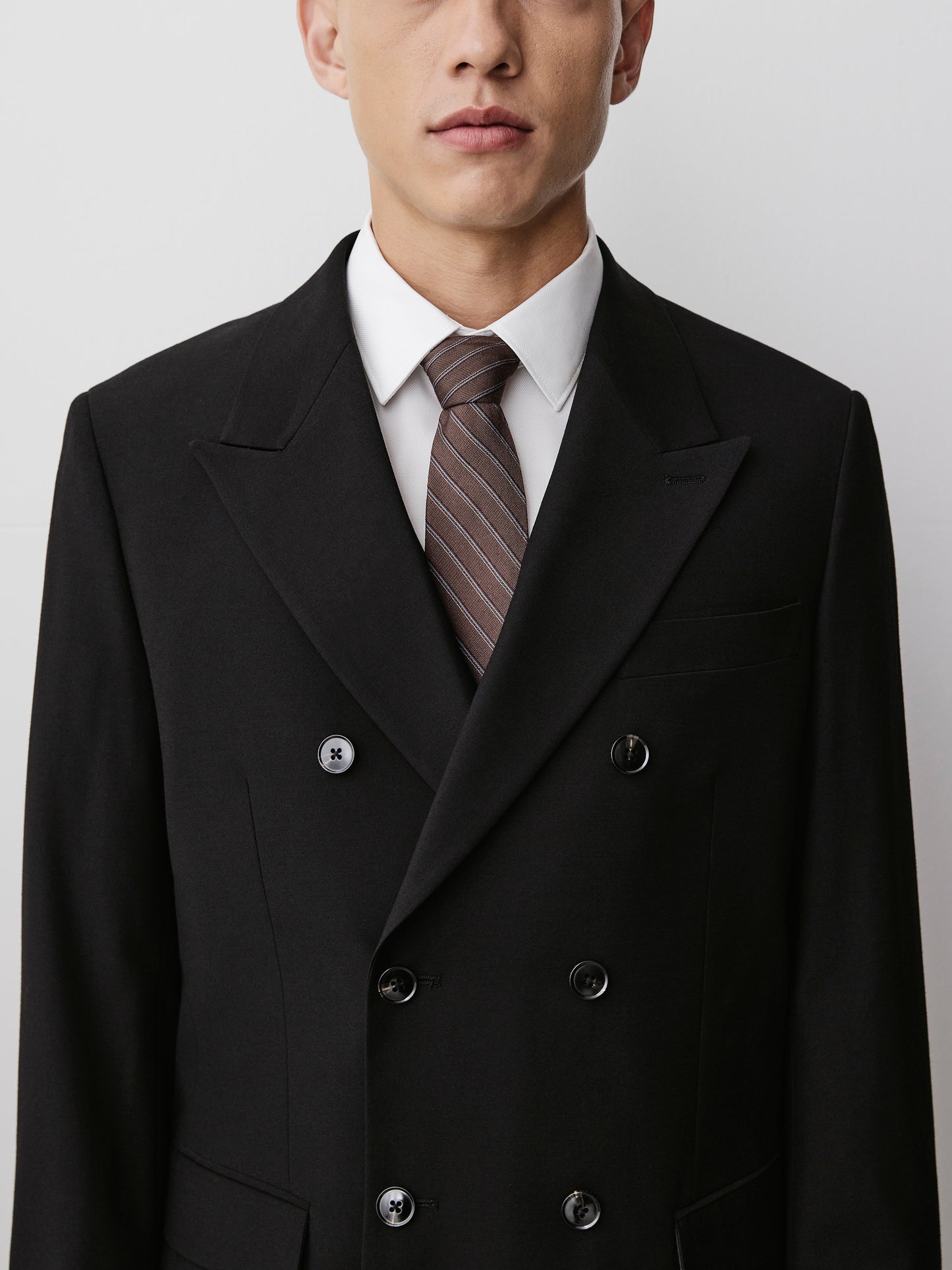 Men's Straight Fit Black Double Breasted Woven Blazer