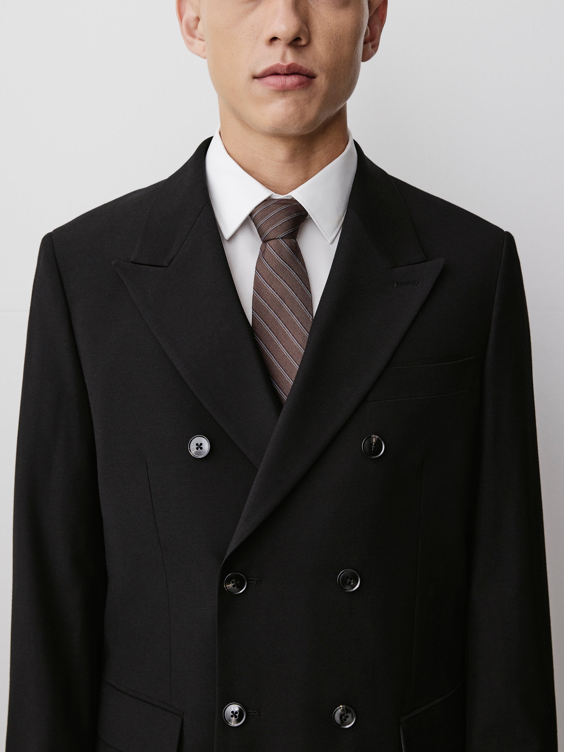 Men's Straight Fit Black Double Breasted Woven Blazer
