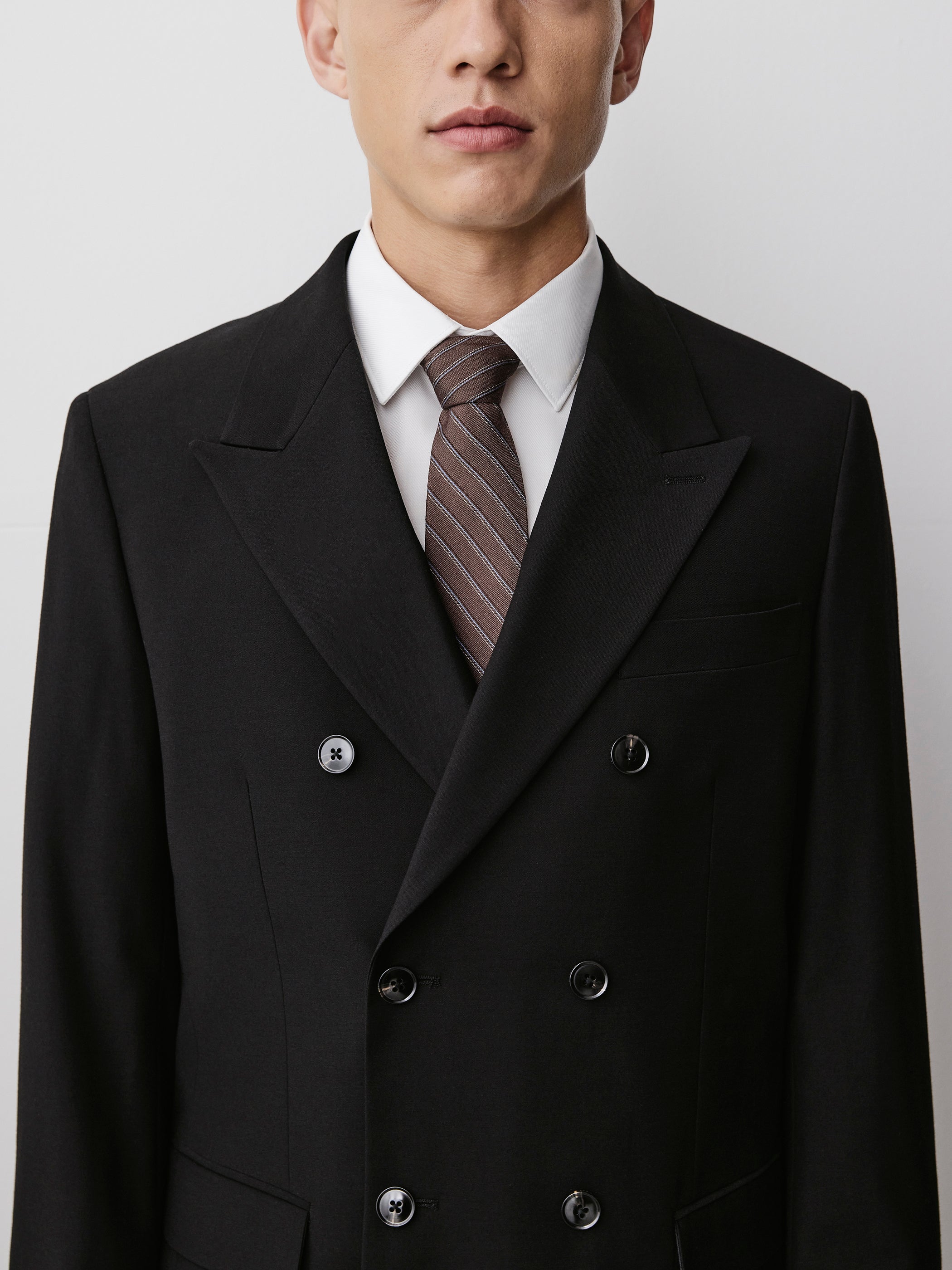 Men's Straight Fit Black Double Breasted Woven Blazer
