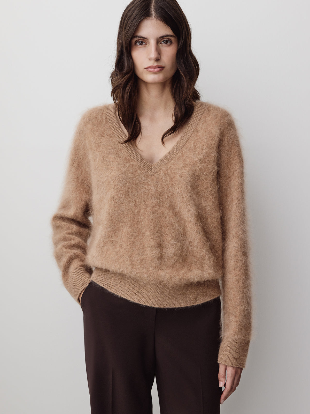 Long-Sleeve V-Neck Hairy Merino Sweater