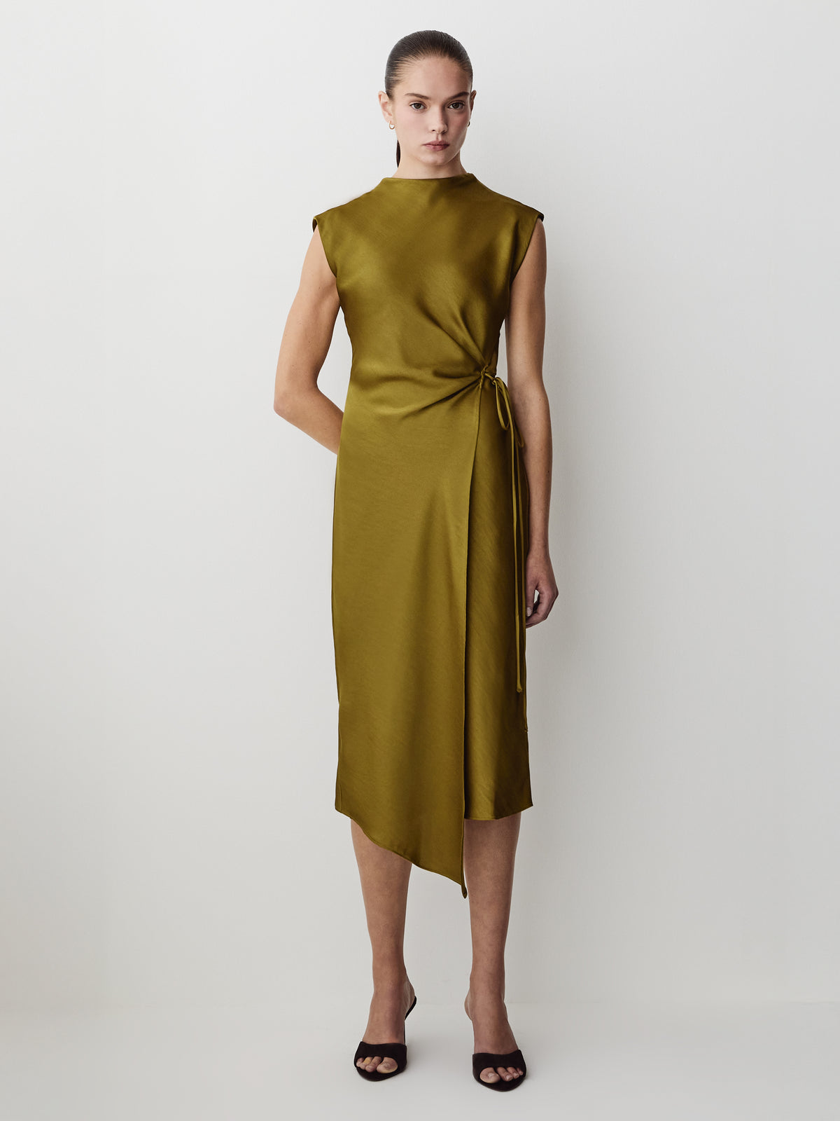 Satin Wrap Dress With Front Tie