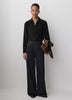 Silky Crepe Long-Sleeve Buttoned-Down Blouse