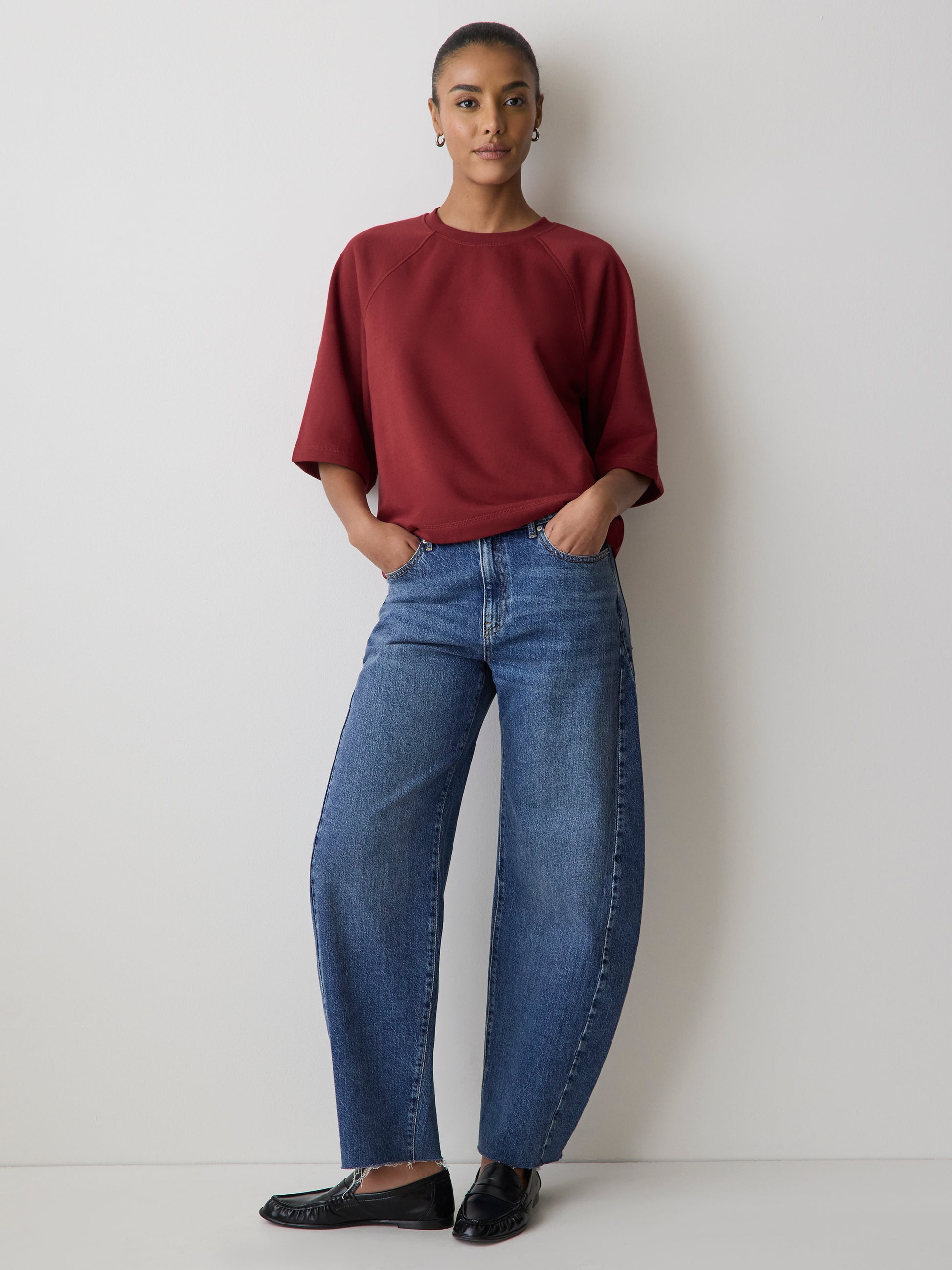 Short-Raglan-Sleeve Crew-Neck French Terry Top