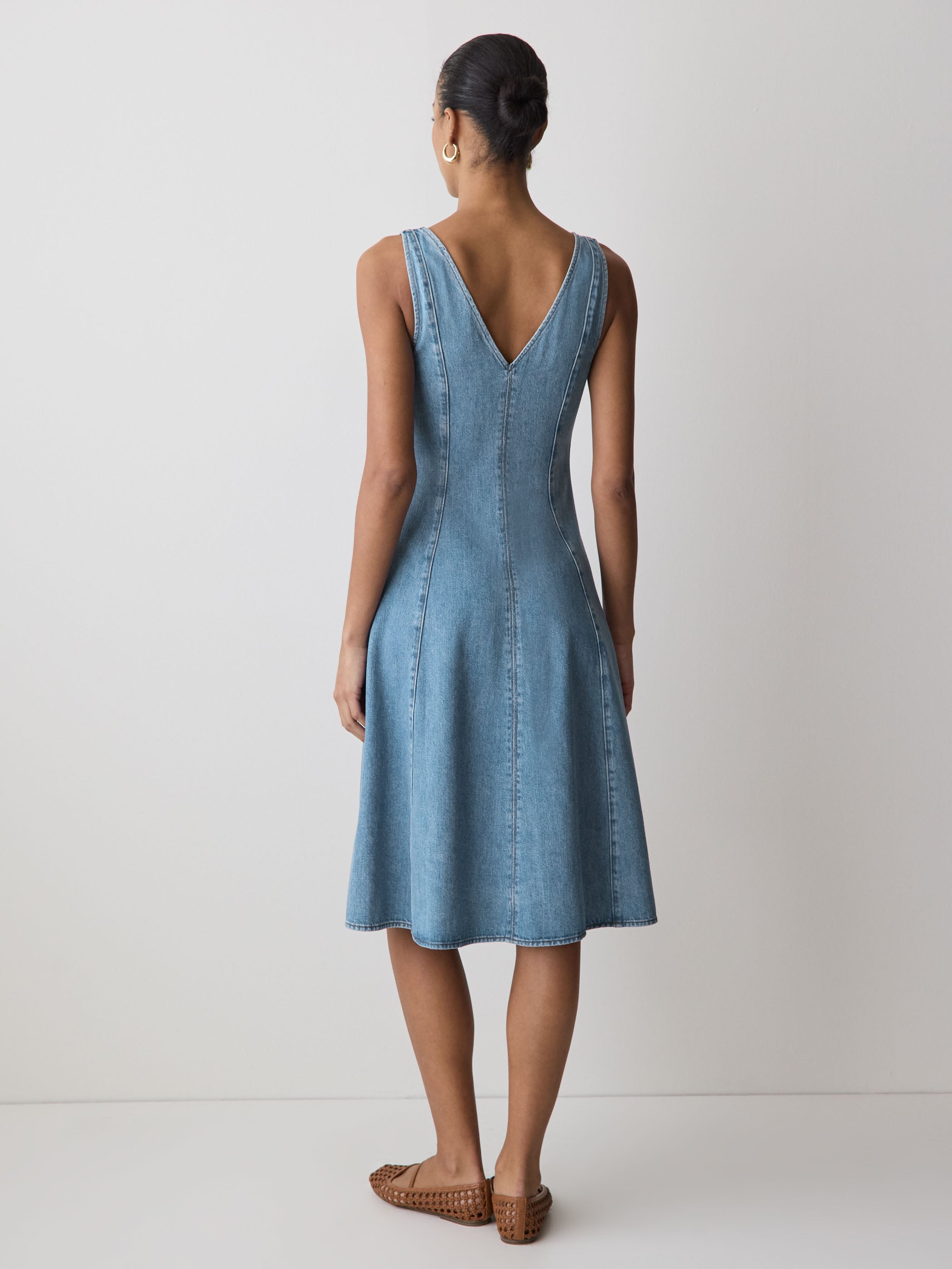 Denim Sleeveless V-Neck Midi Dress