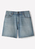 Woven Denim High Rise Mid Thigh Shorts