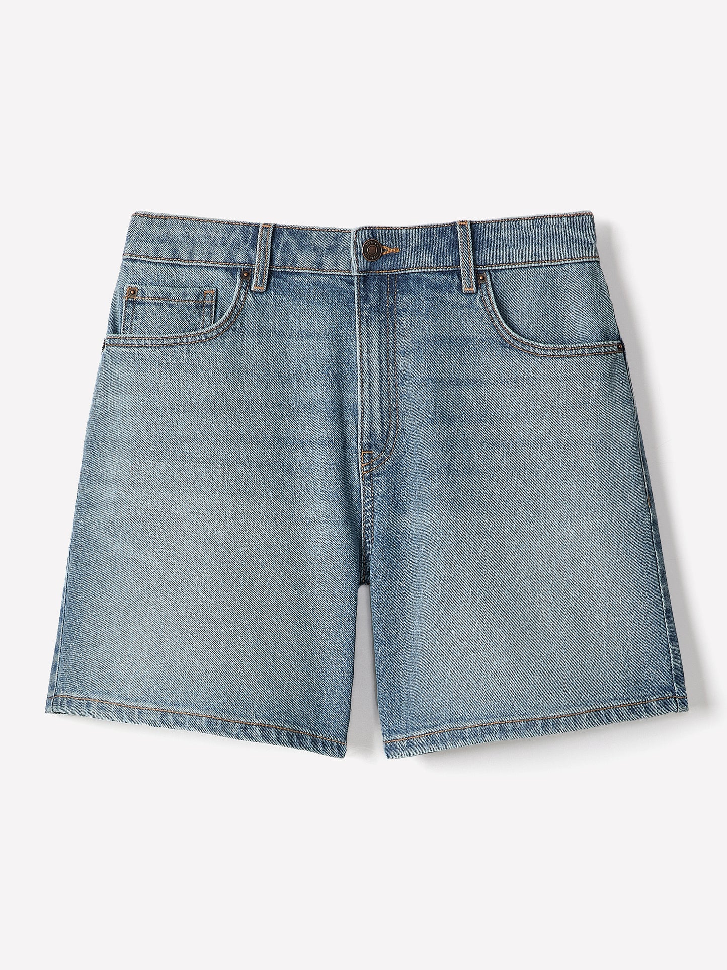 Woven Denim High Rise Mid Thigh Shorts