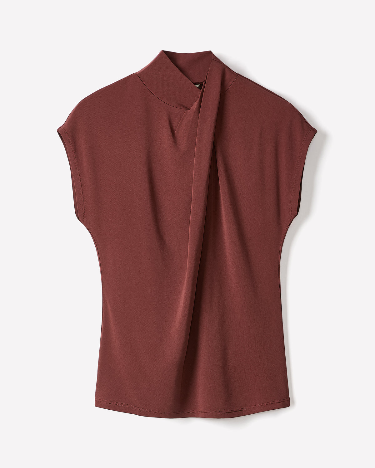 Extended-Sleeve Top with Crossover Draped Mock Neckline