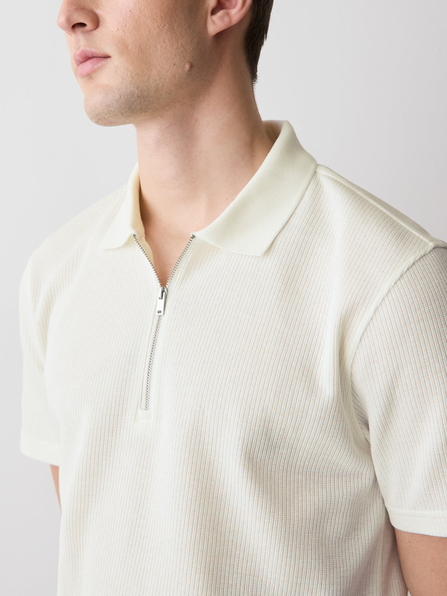 Short-Sleeve Ribbed Quarter-Zip Polo