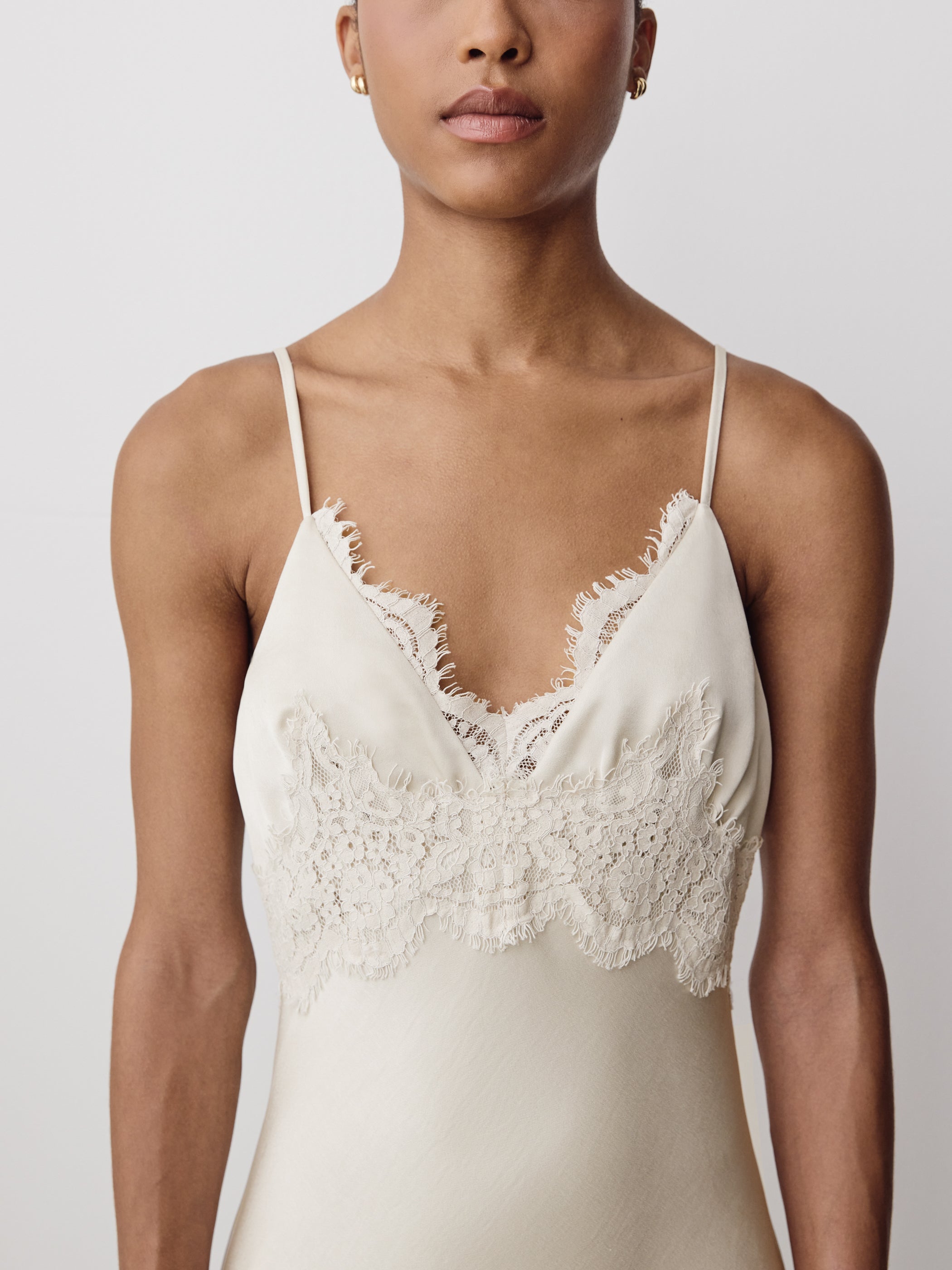 Woven Satin Lace Cami Dress