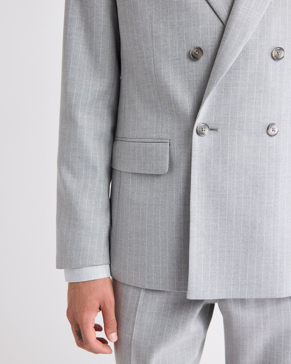 Tailored Fit Double-Breasted Striped Suit Blazer