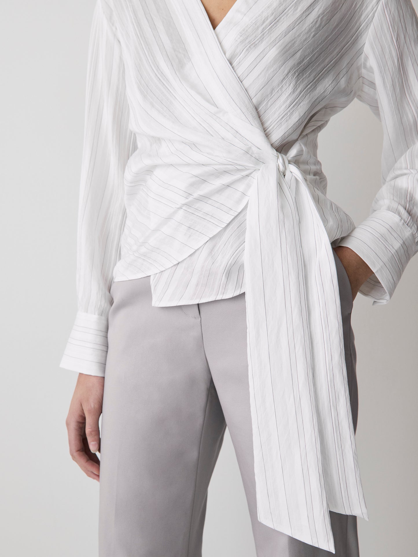 Woven Long Sleeve Wrap Blouse