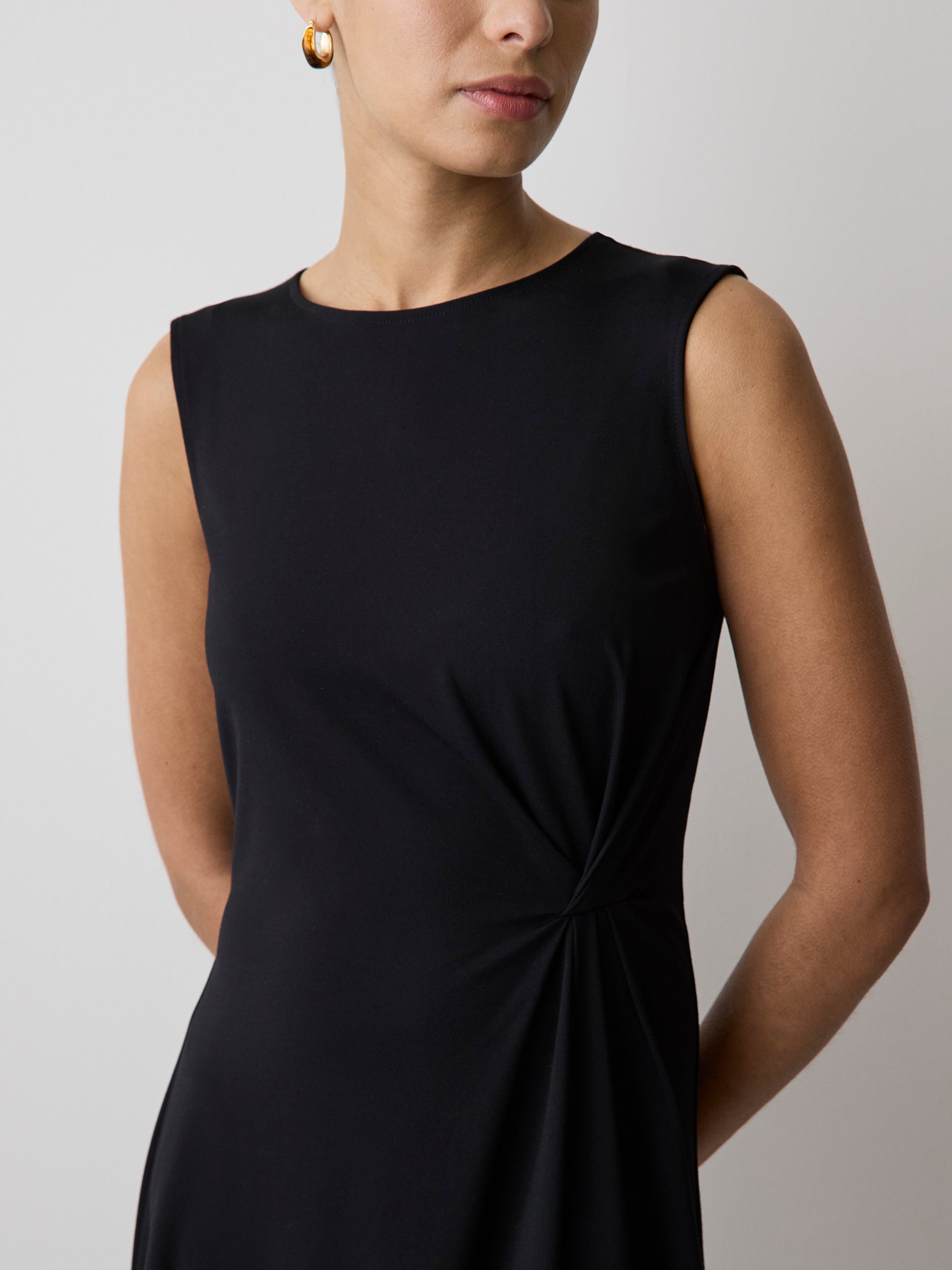 Sleeveless Crew-Neck Midi Dress with Knot Detail