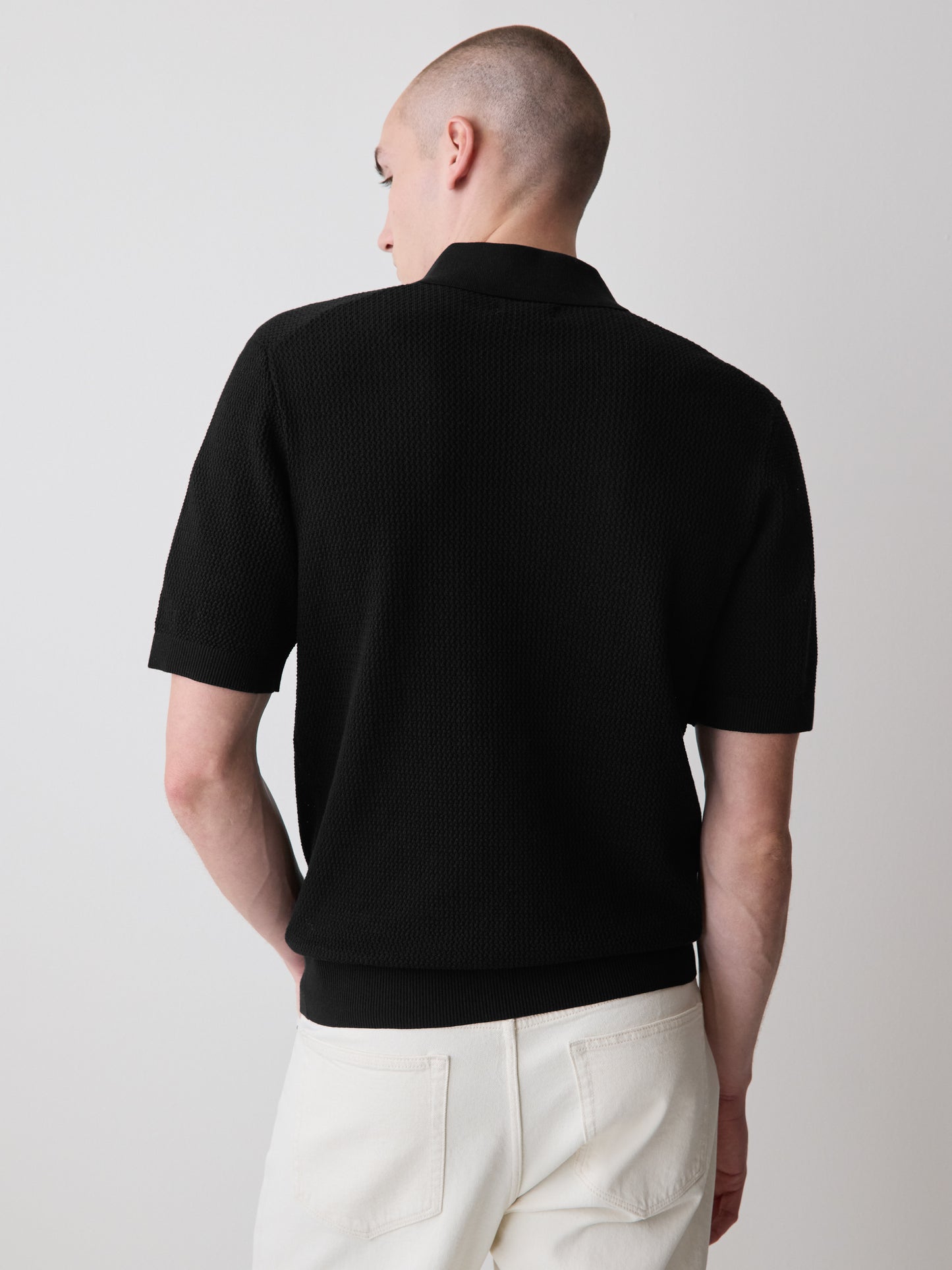 Textured Short-Sleeve Polo Sweater