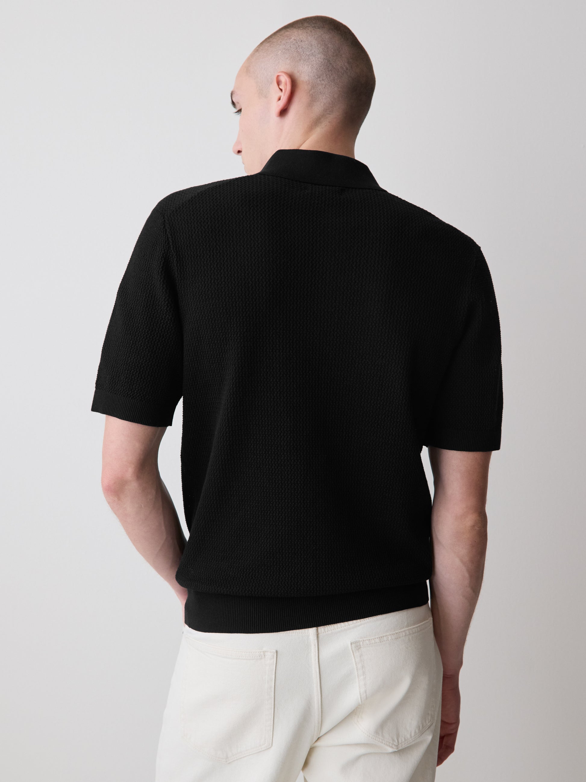 Textured Short-Sleeve Polo Sweater
