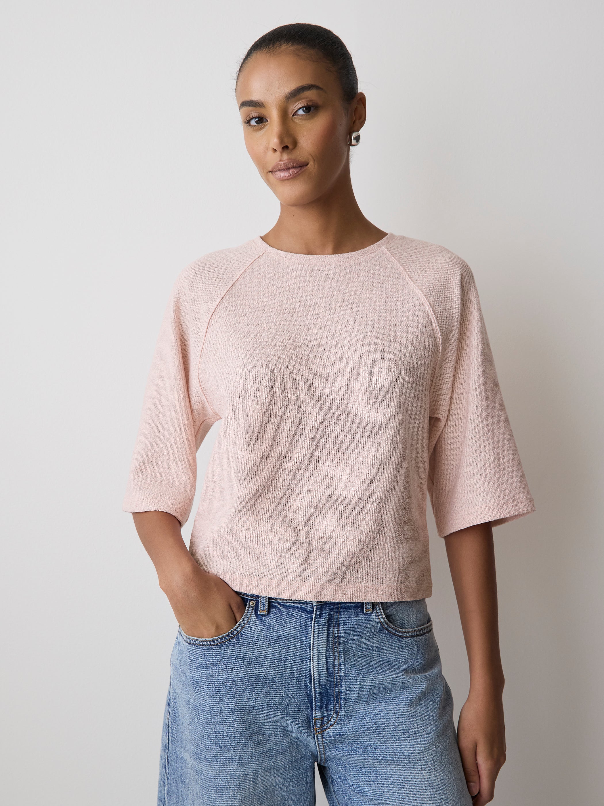 Long-Raglan-Sleeve Crew-Neck Top