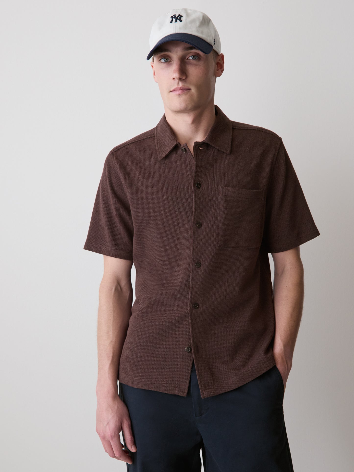 Men's Knit Short Sleeve Shirt Cotton Blend