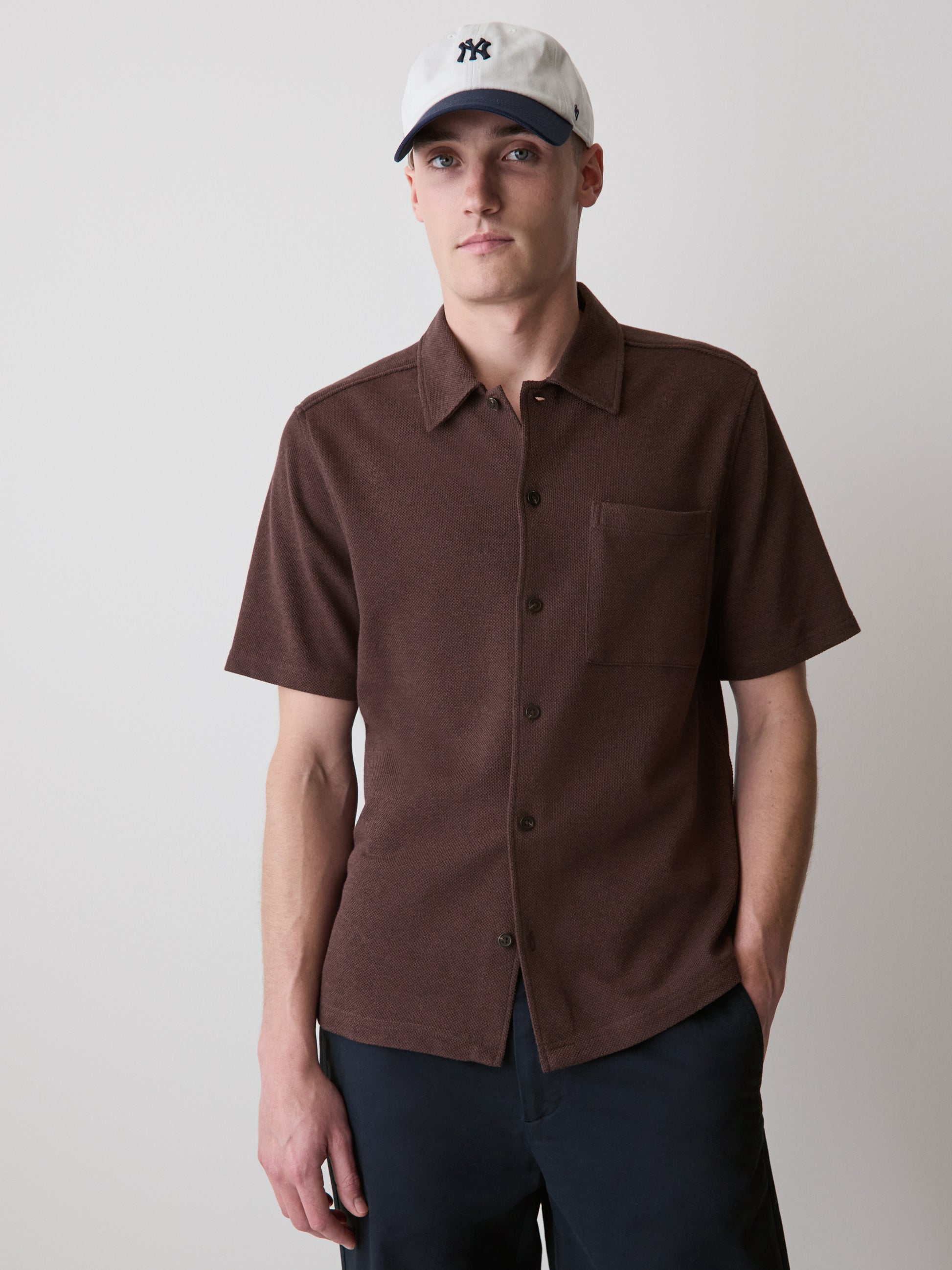 Men's Knit Short Sleeve Shirt Cotton Blend