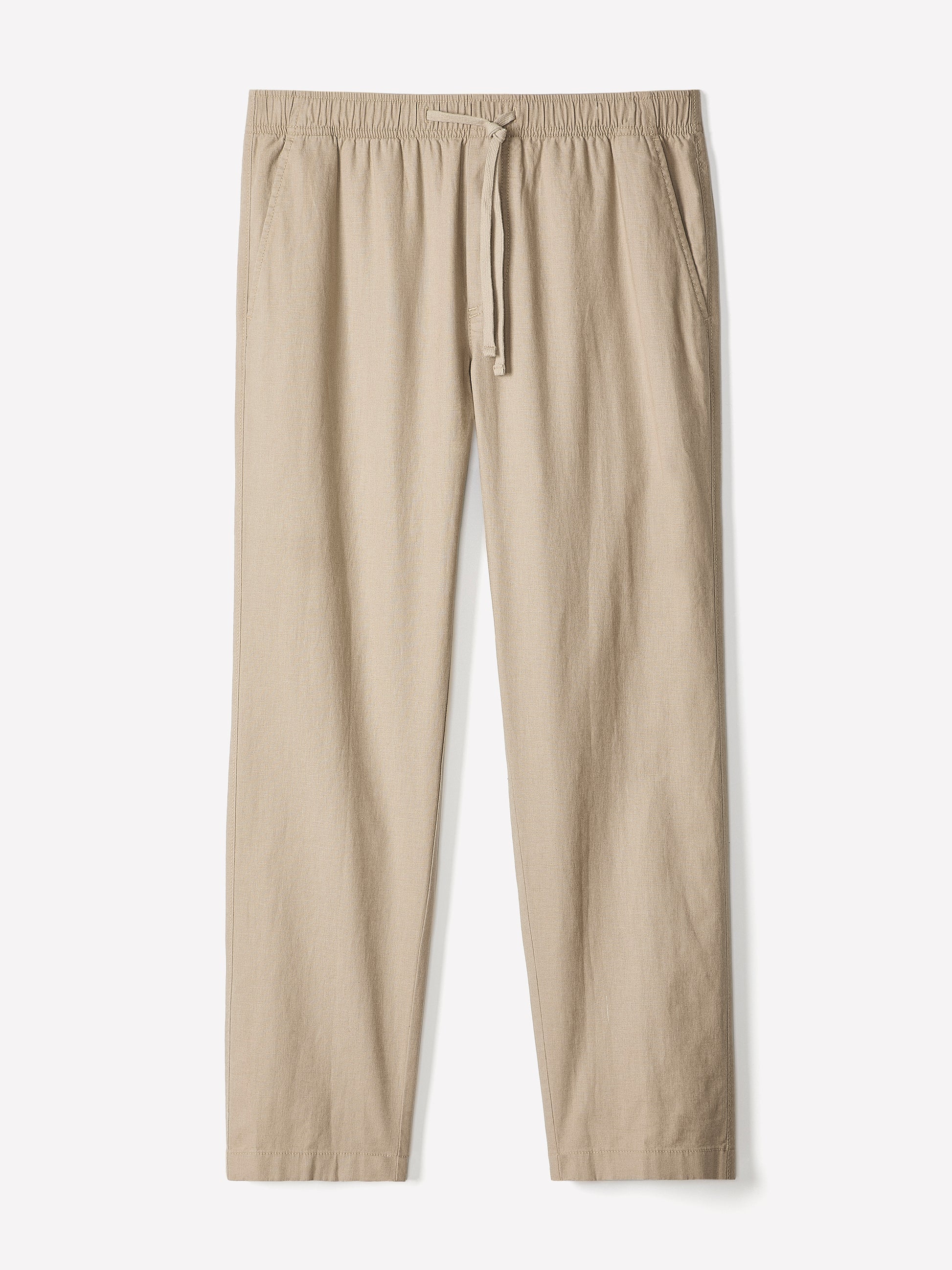 Linen-Blend Pants with Elastic Waistband and Drawstring