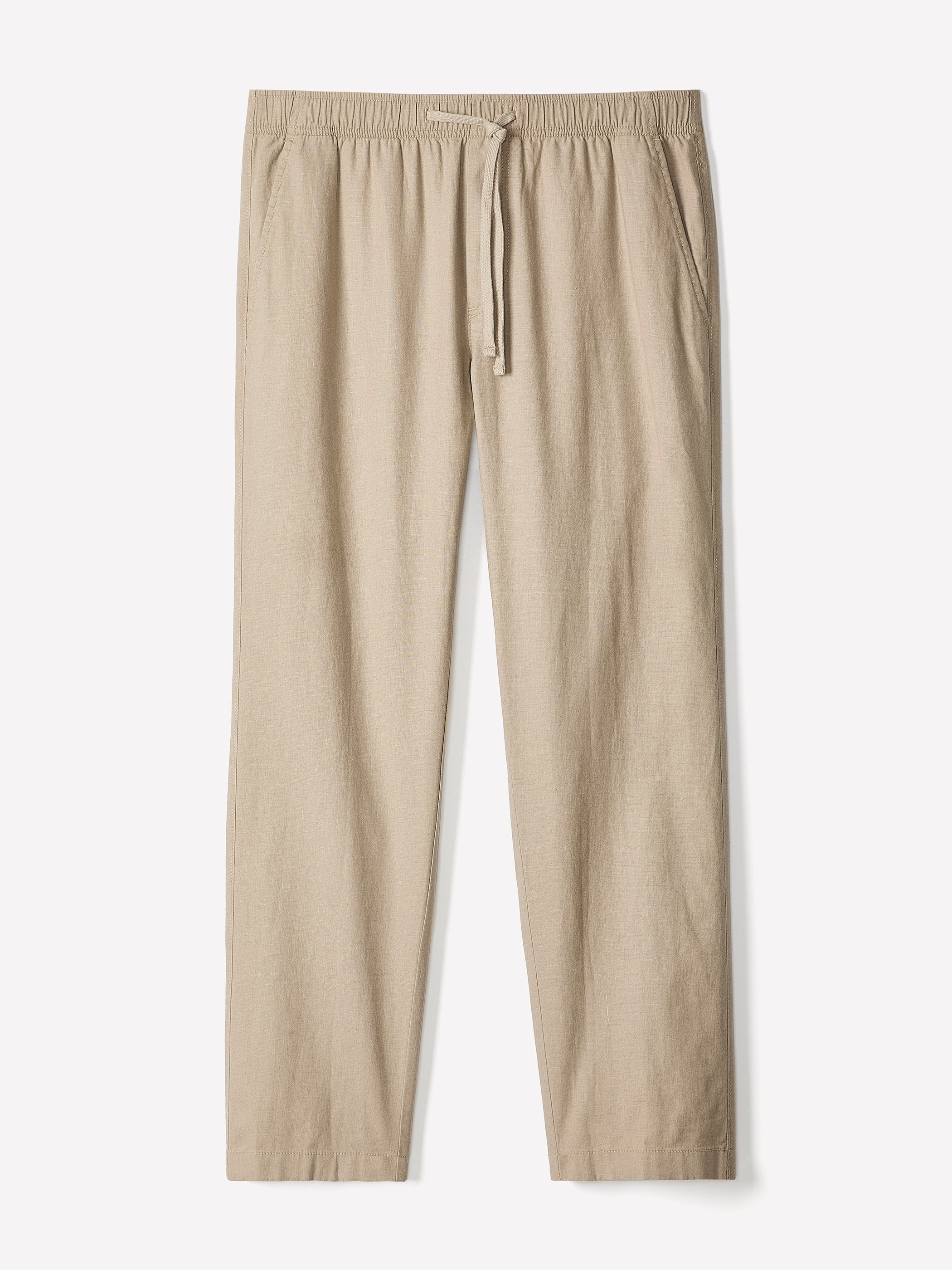 Linen-Blend Pants with Elastic Waistband and Drawstring