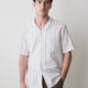 Striped Short-Sleeve Textured Shirt with Camp Collar