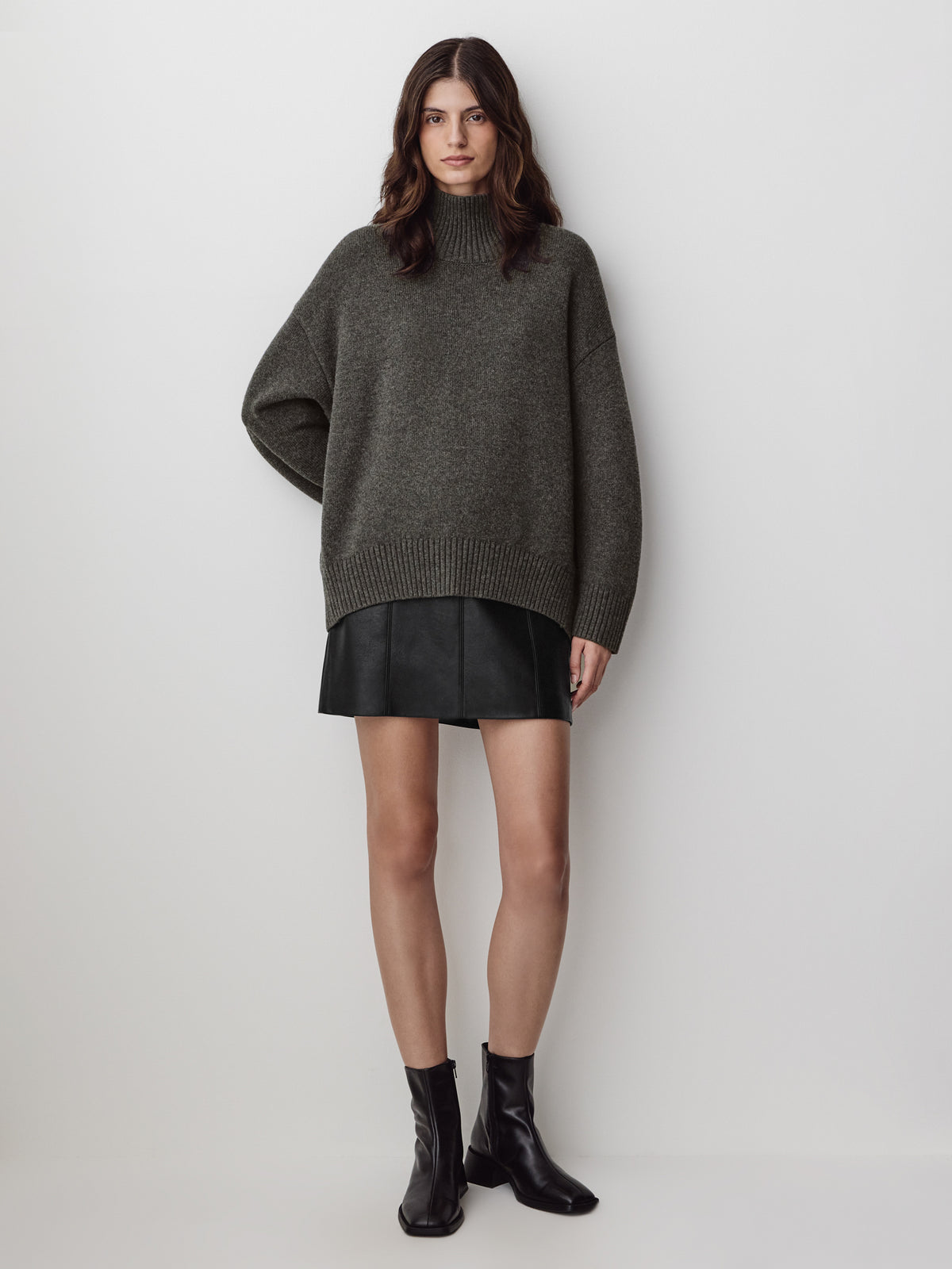 Long-Sleeve Mock-Neck Merino-Blend Sweater