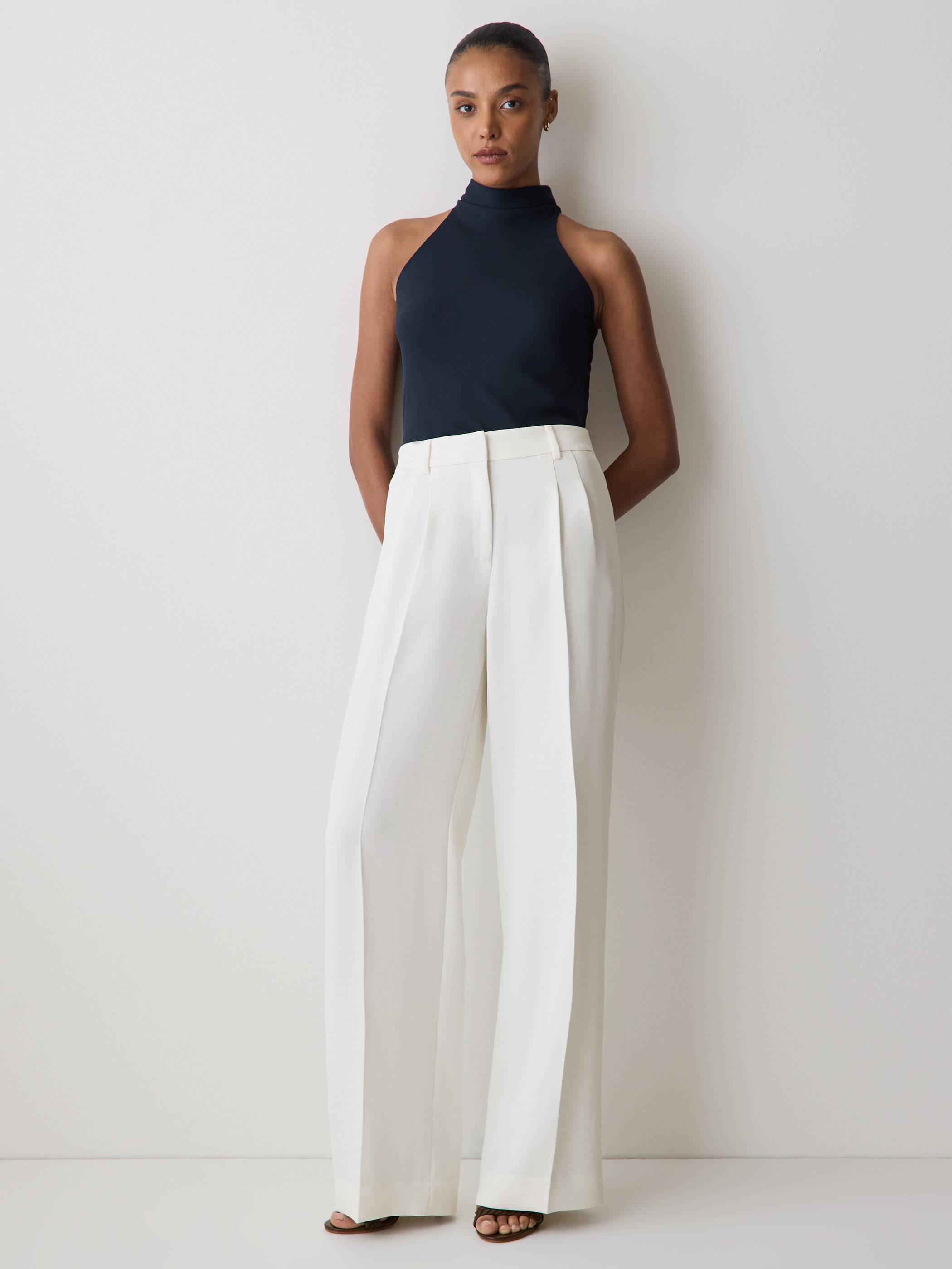 Woven Silky Crepe Halter Blouse