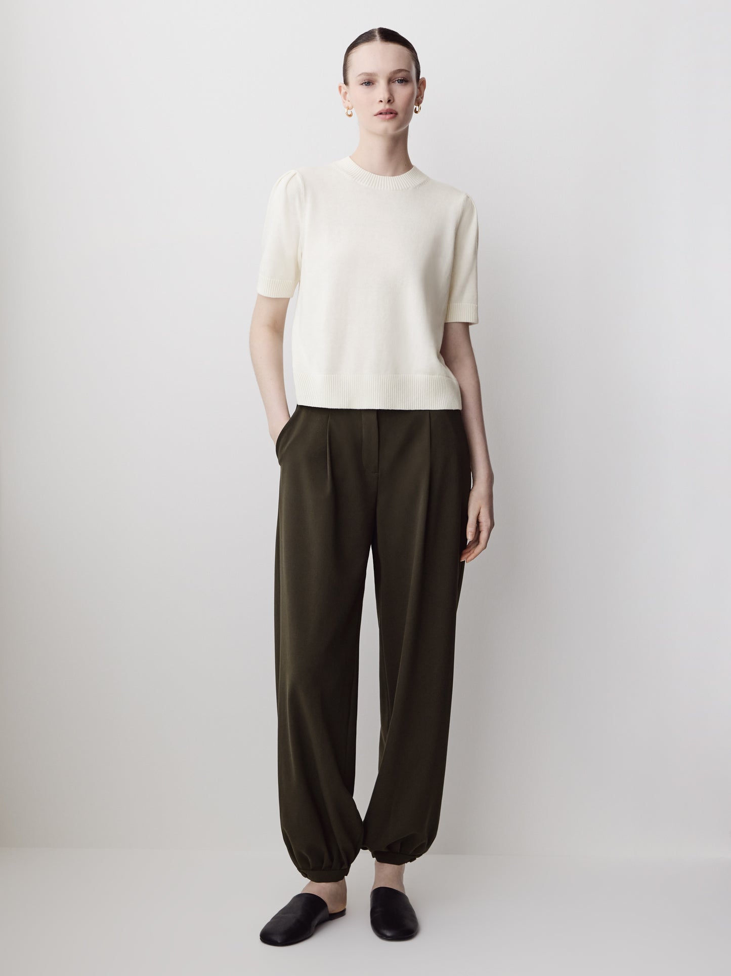 Knit Cotton Blend Crew Neck Sweater