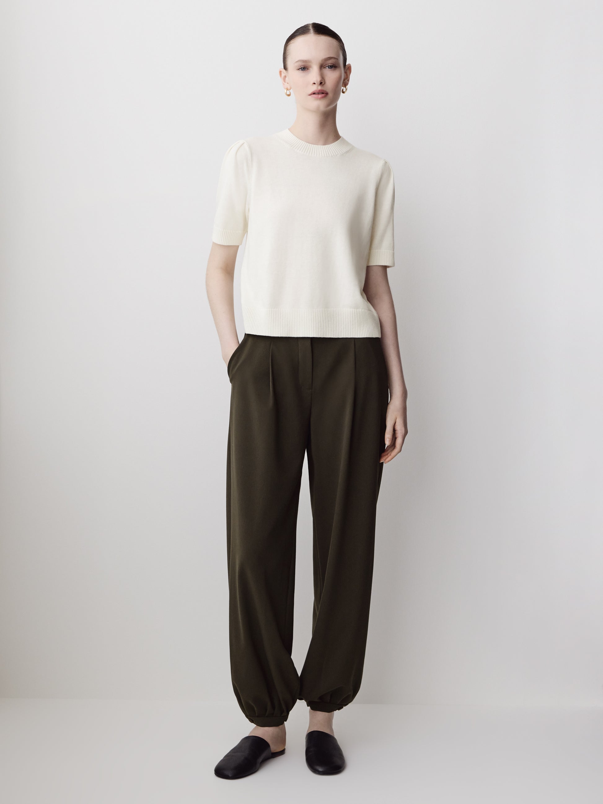 Knit Cotton Blend Crew Neck Sweater